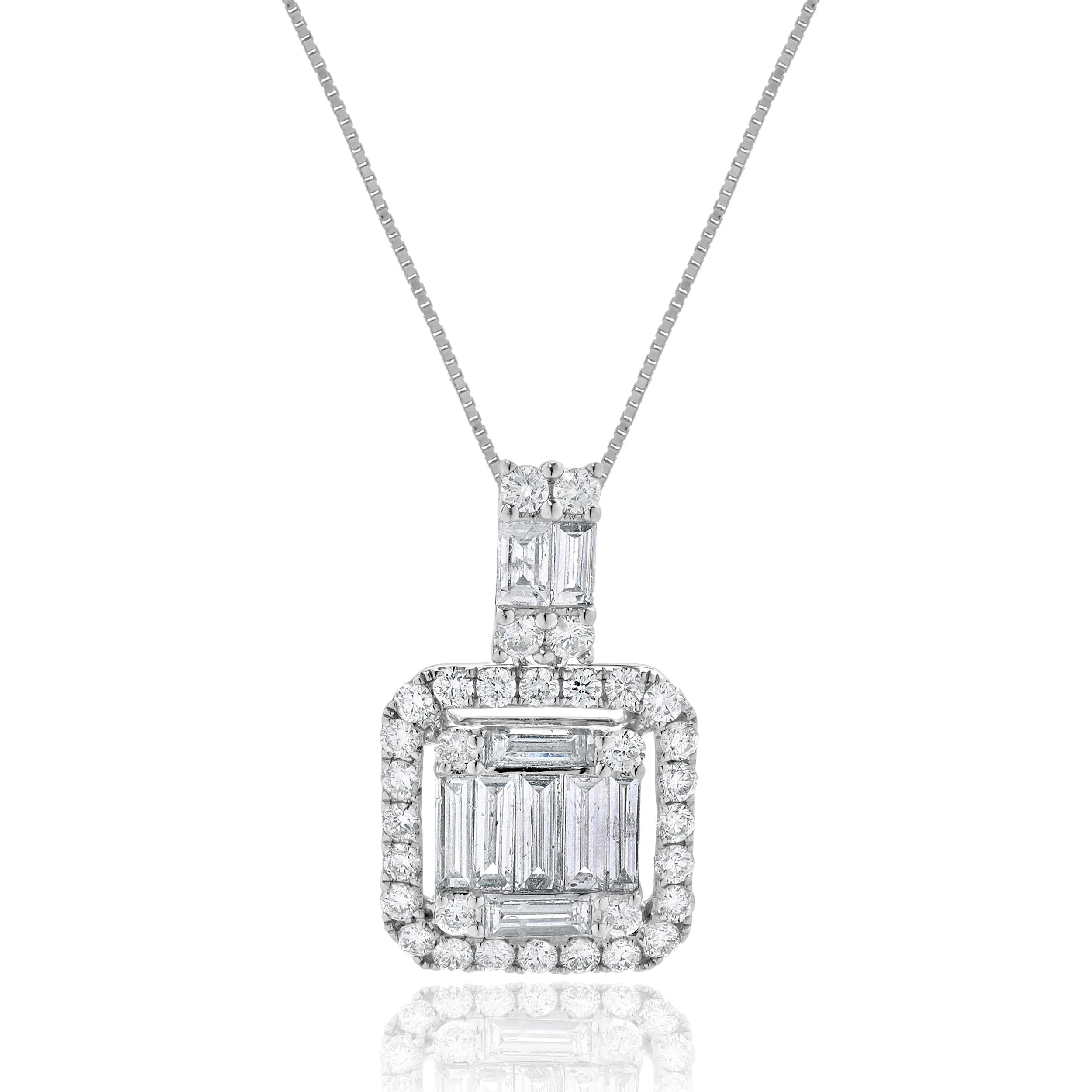 18 Karat White Gold Mosaic Diamond Drop Necklace