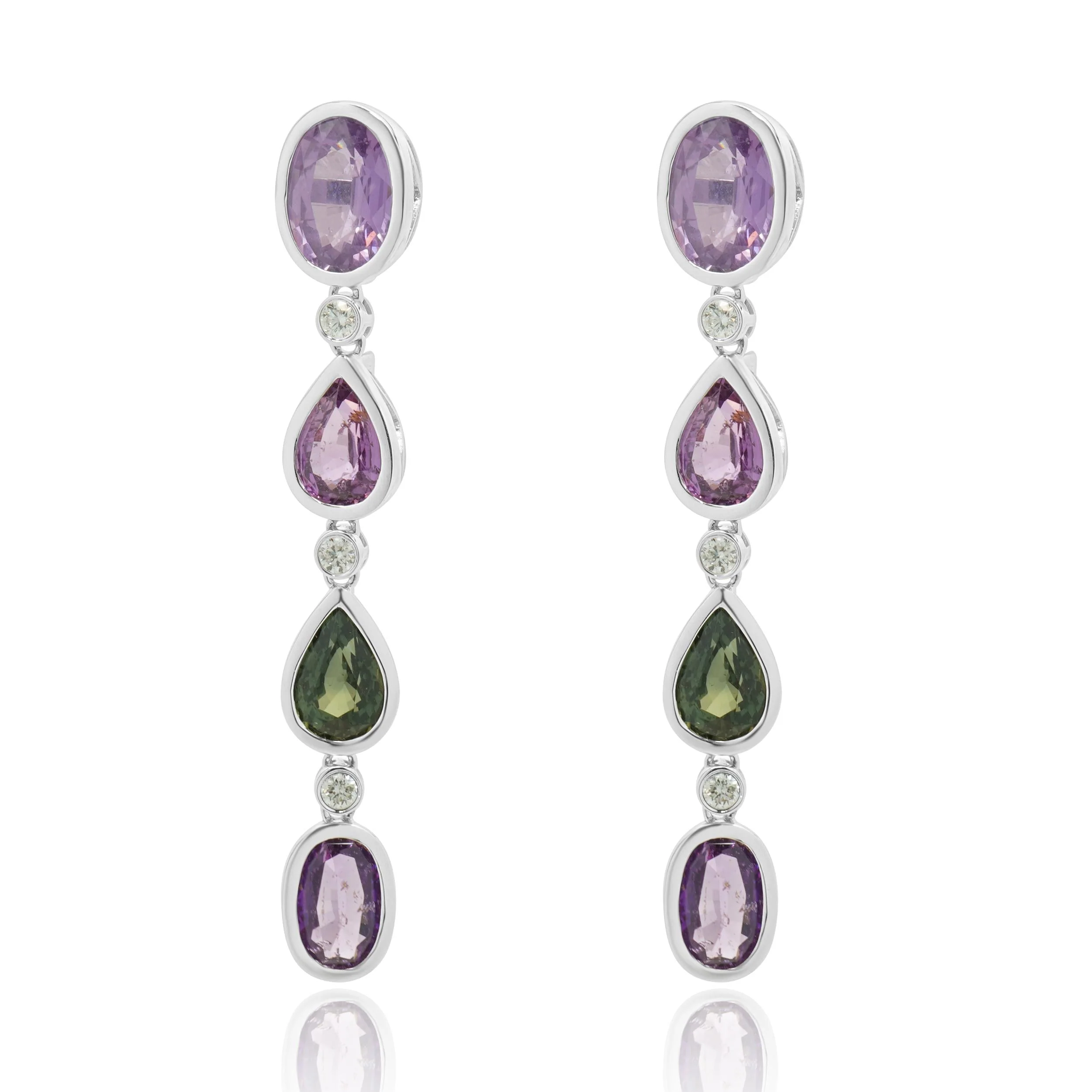 18 Karat White Gold Multi Colored Sapphire and Diamond Drop Earrings