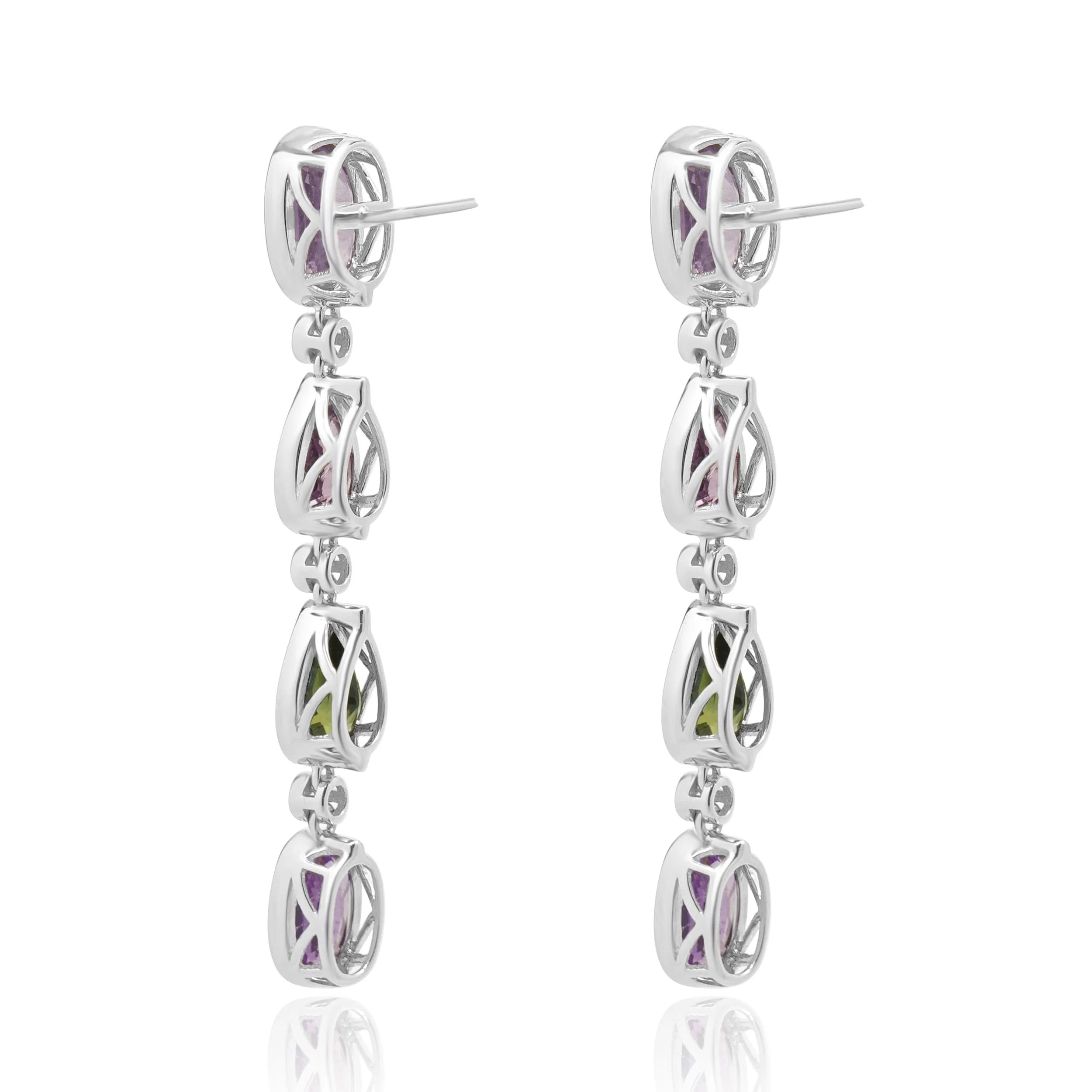 18 Karat White Gold Multi Colored Sapphire and Diamond Drop Earrings - Image 2