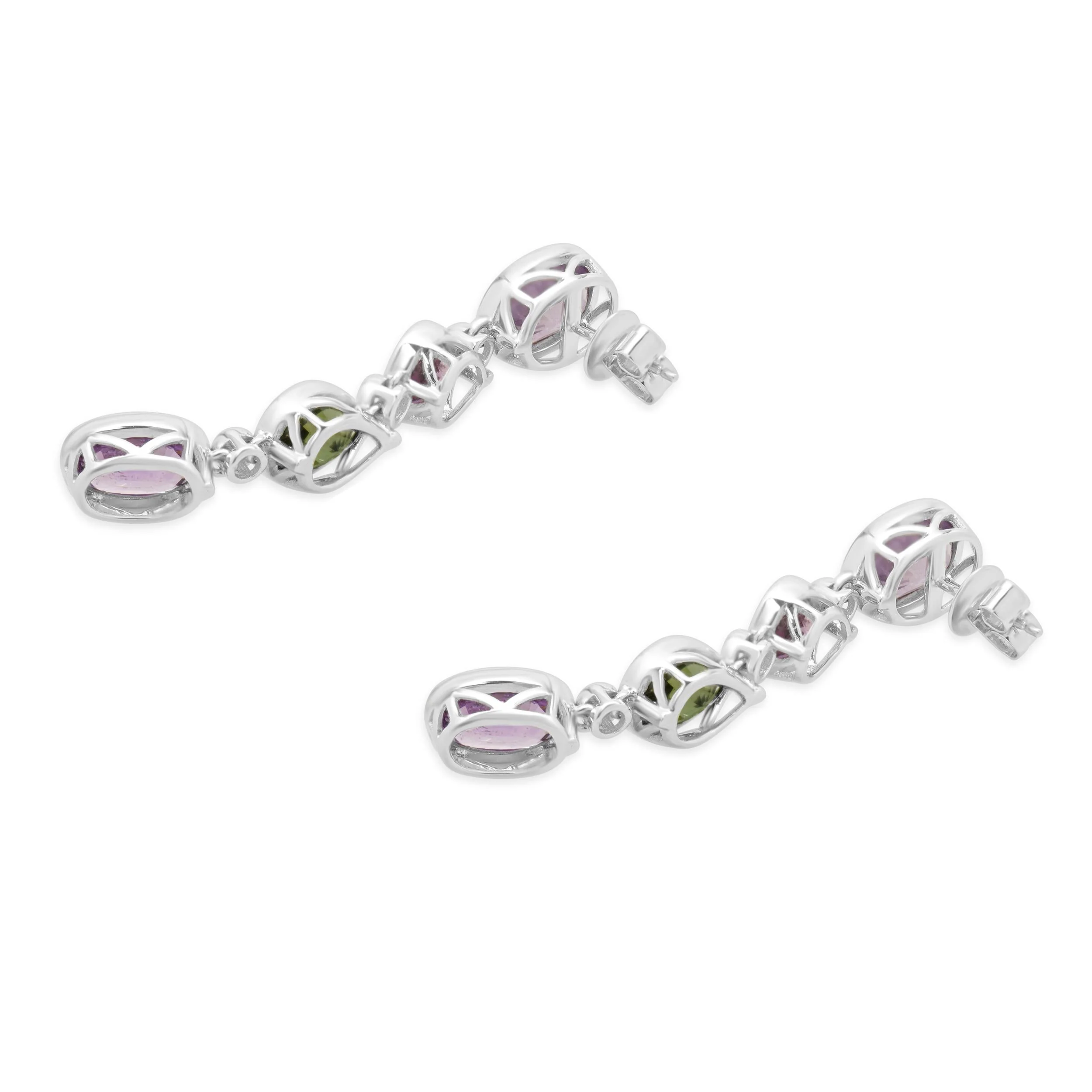 18 Karat White Gold Multi Colored Sapphire and Diamond Drop Earrings - Image 3