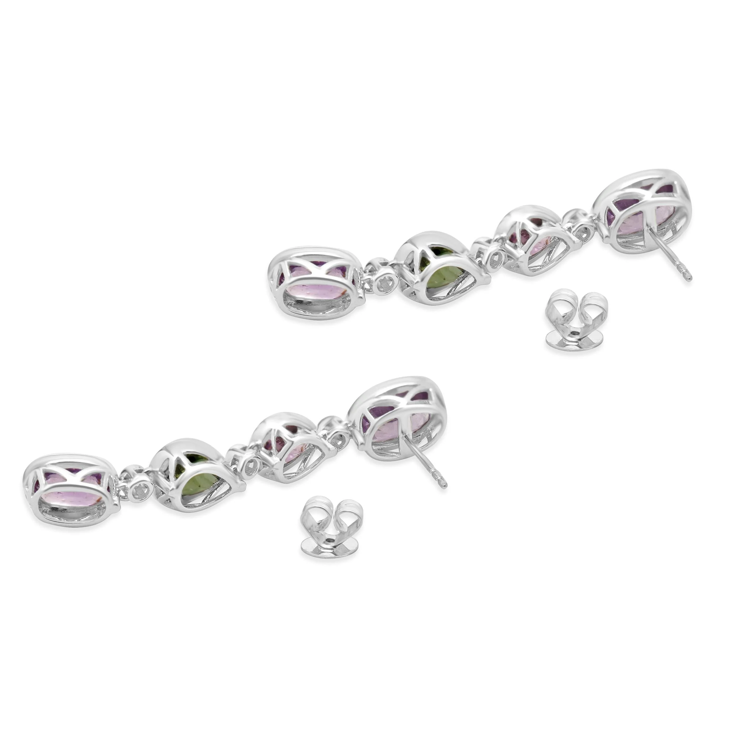 18 Karat White Gold Multi Colored Sapphire and Diamond Drop Earrings - Image 4