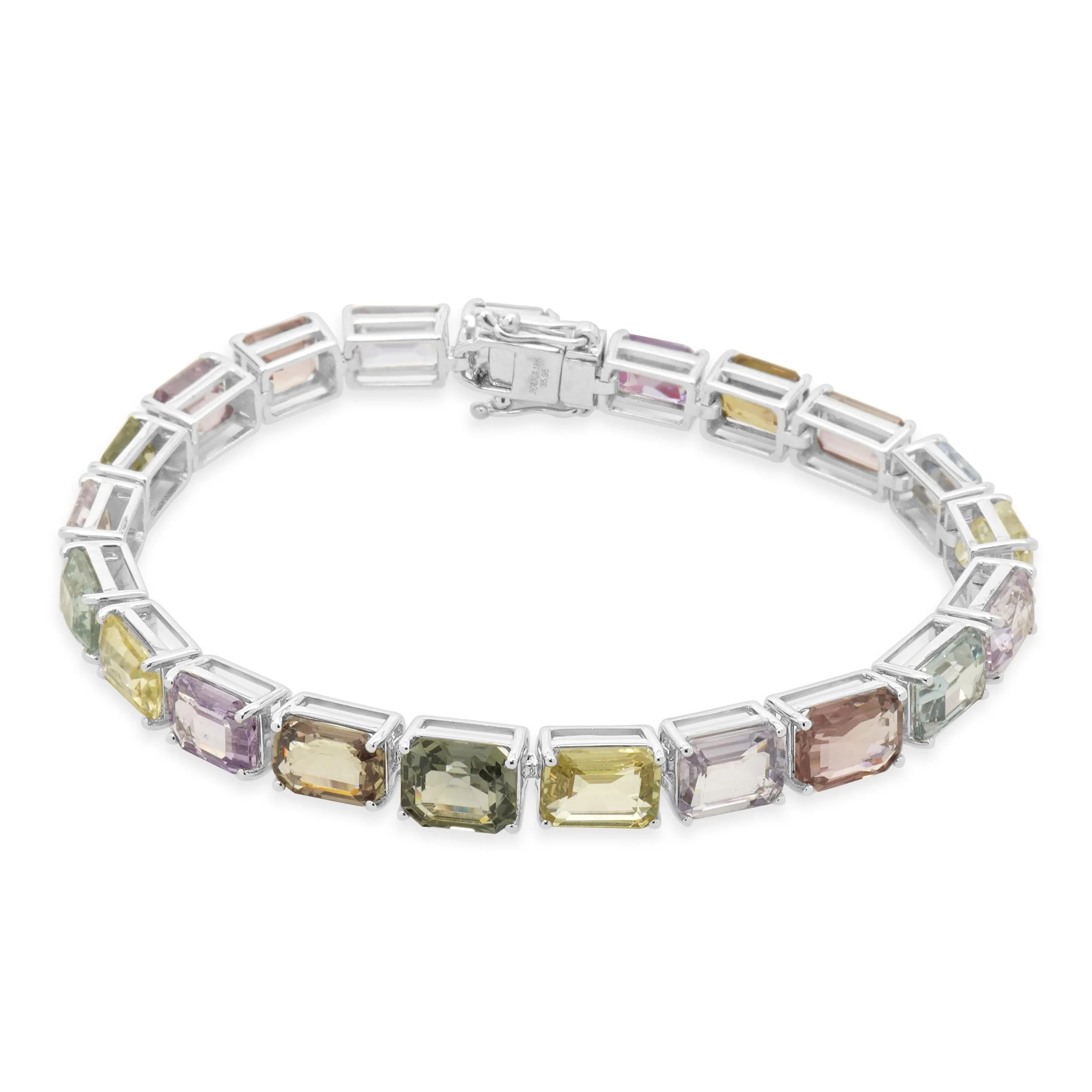 18 Karat White Gold Multi Colored Sapphire Inline Bracelet - Image 2