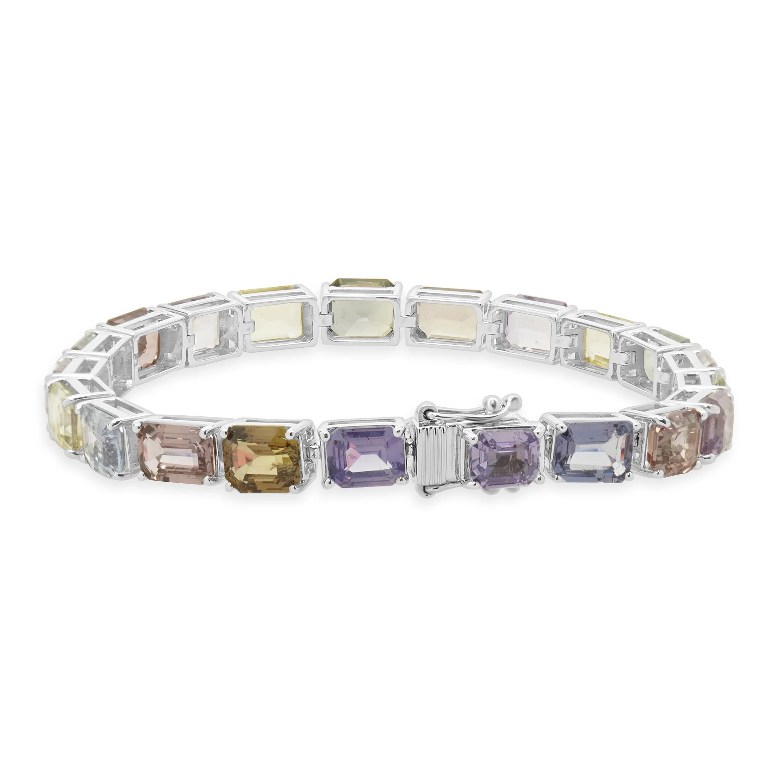 18 Karat White Gold Multi Colored Sapphire Inline Bracelet - Image 3