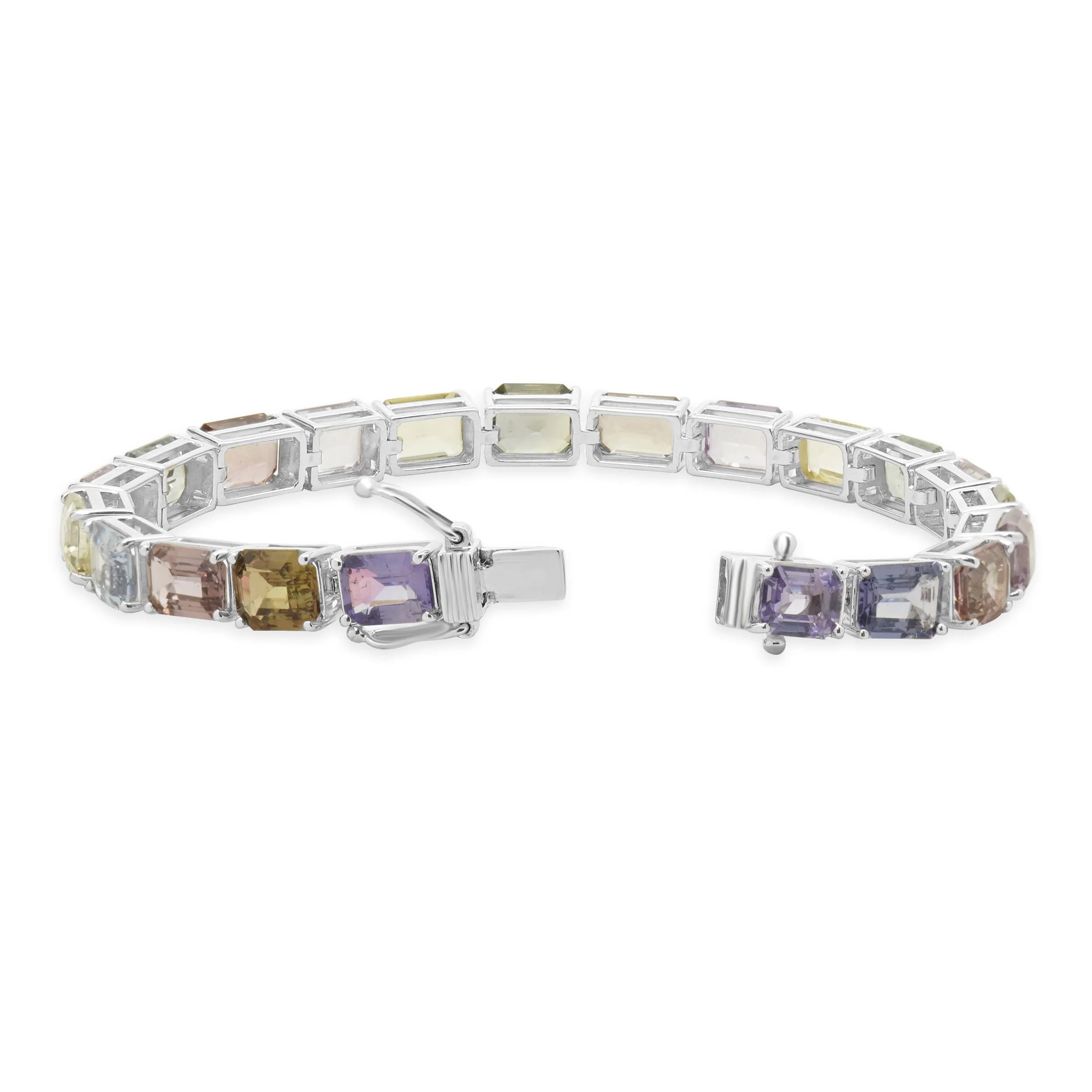 18 Karat White Gold Multi Colored Sapphire Inline Bracelet - Image 4