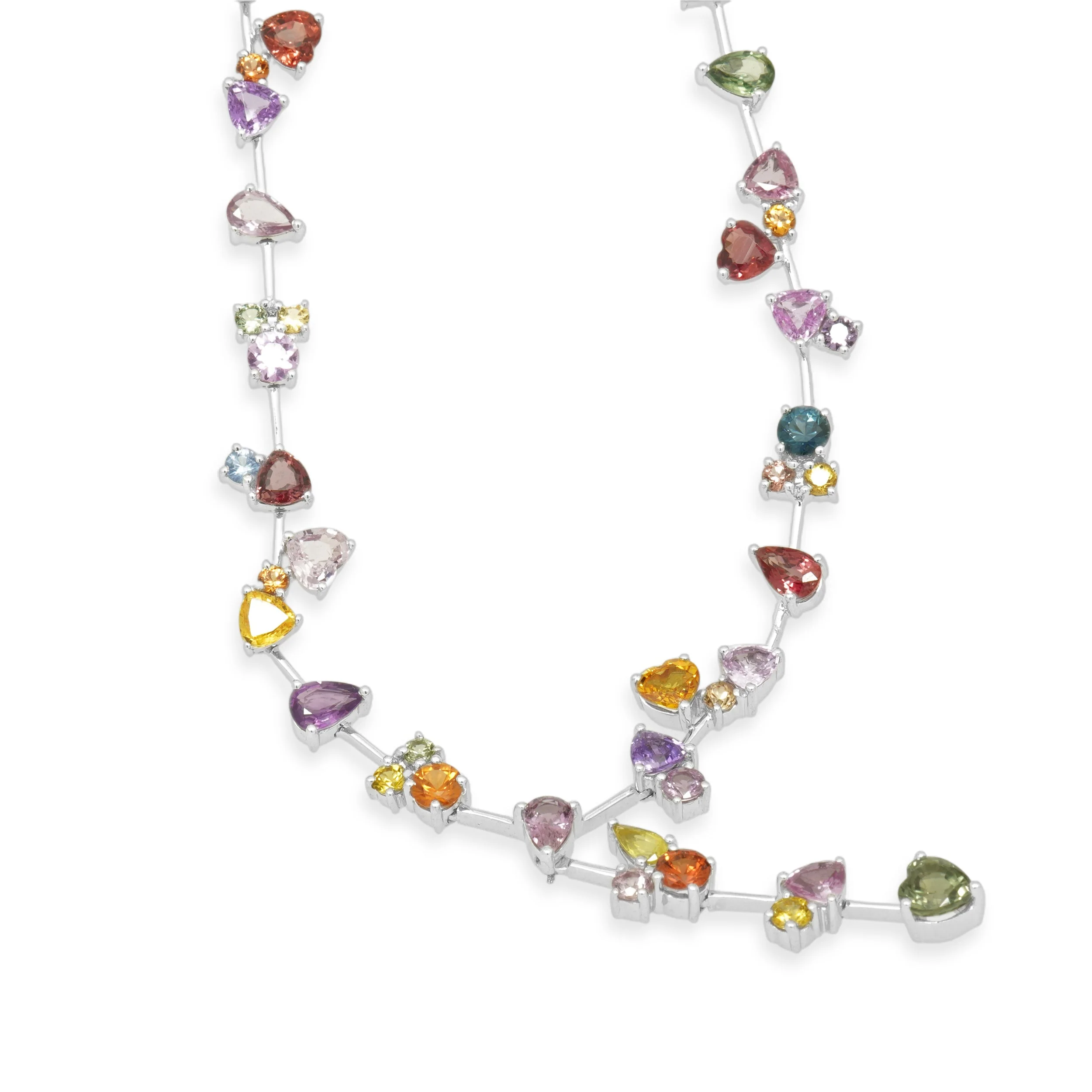 18 Karat White Gold Multi-Colored Sapphire Lariat Necklace