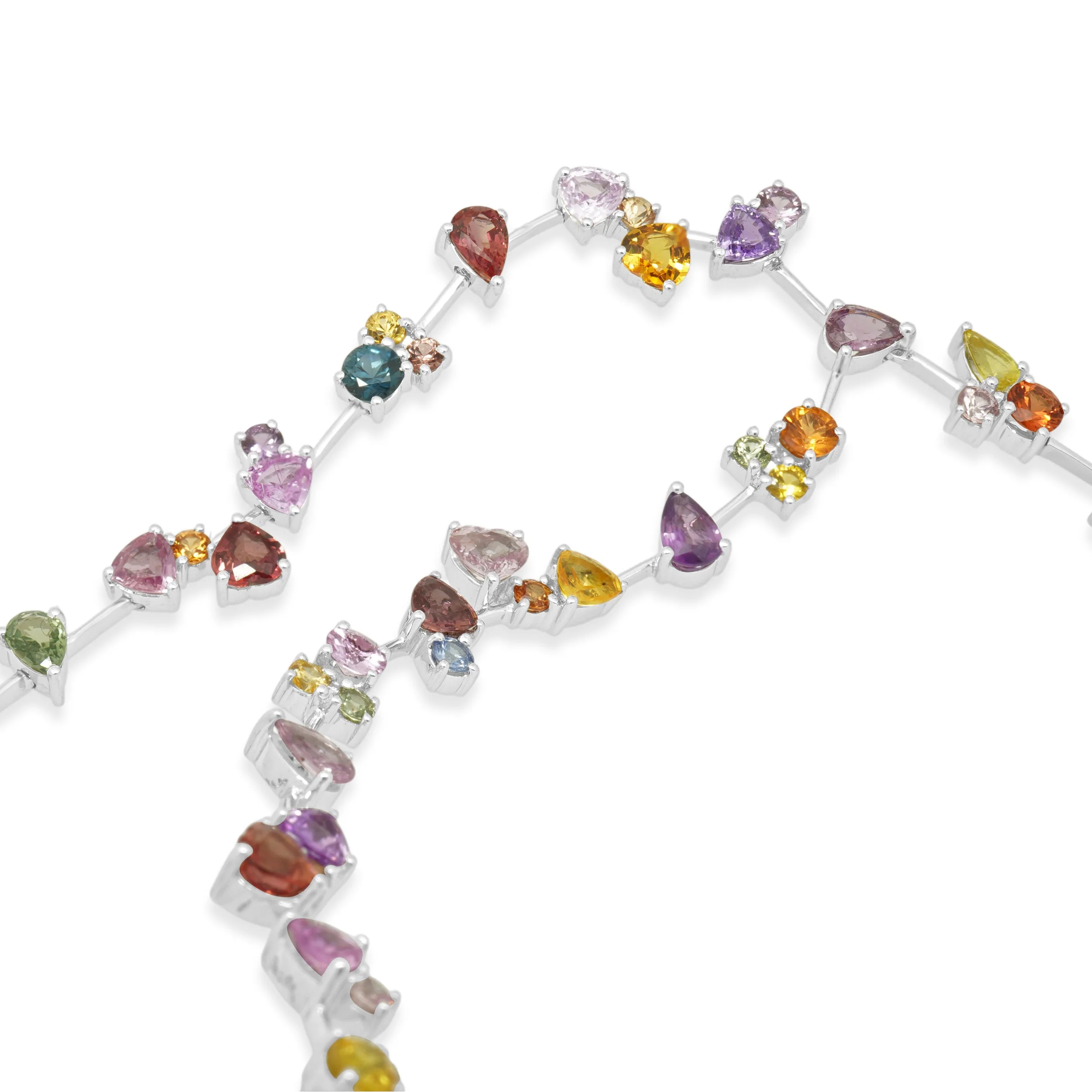 18 Karat White Gold Multi-Colored Sapphire Lariat Necklace - Image 4