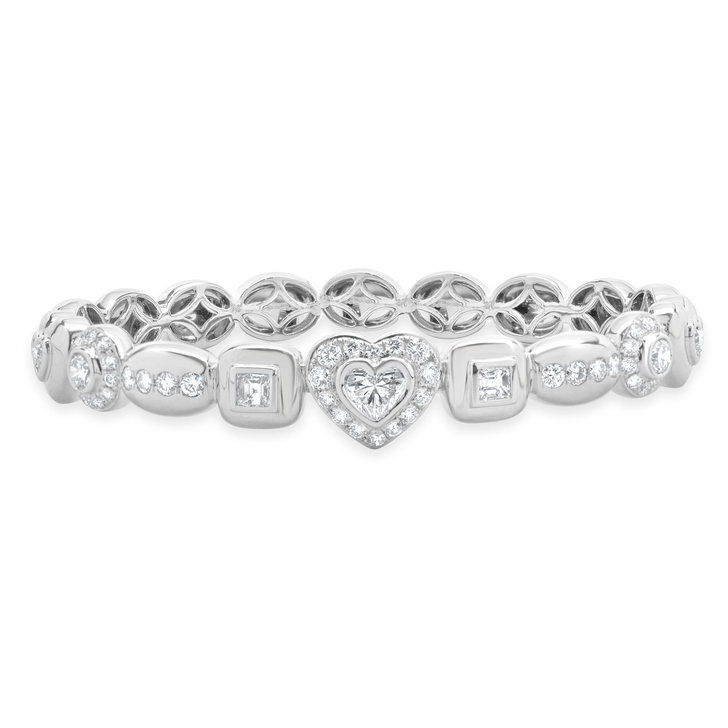 18 Karat White Gold Multi Shape Diamond Cuff Bracelet