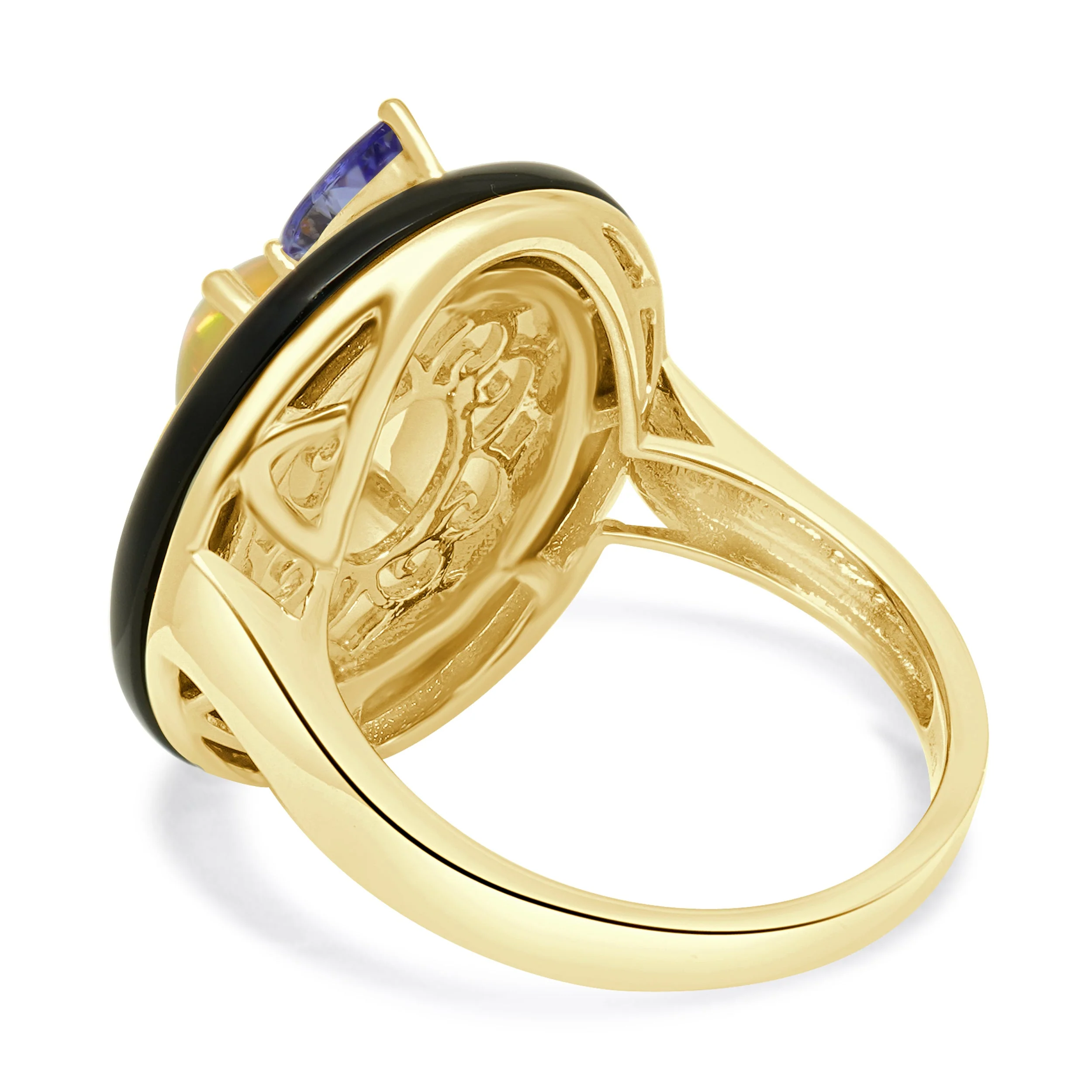 18 Karat White Gold Opal, Tanzanite, Crystal & Onyx Ring - Image 3