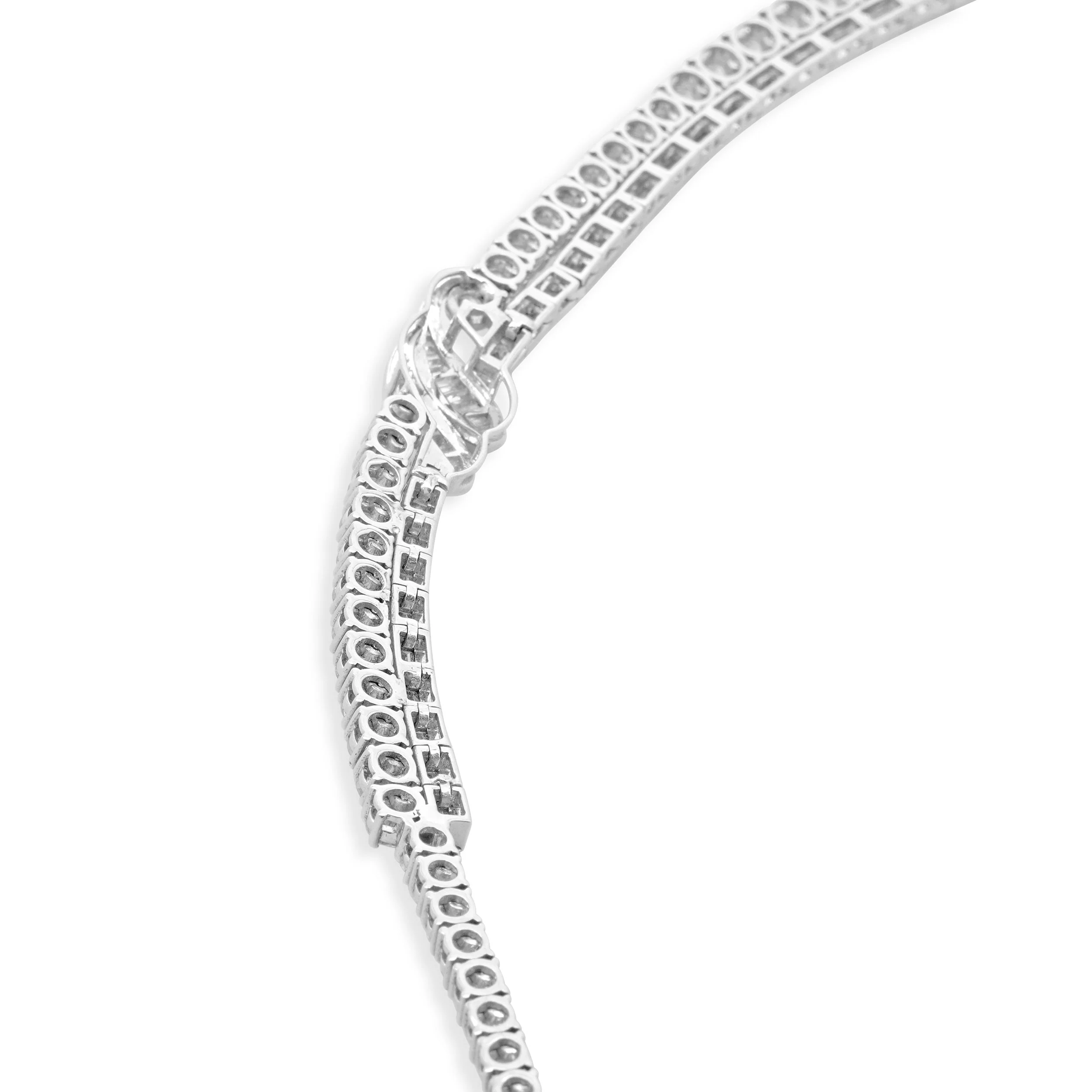 18 Karat White Gold Ornate Round and Emerald Cut Double Row Diamond Necklace - Image 3