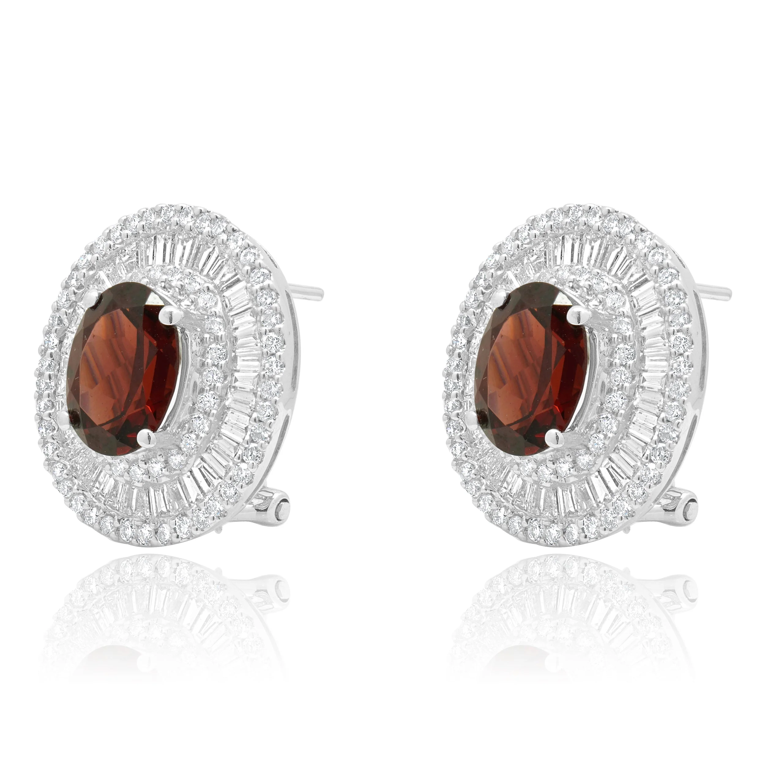 18 Karat White Gold Oval Garnet and Diamond Ballerina Earrings - Image 2