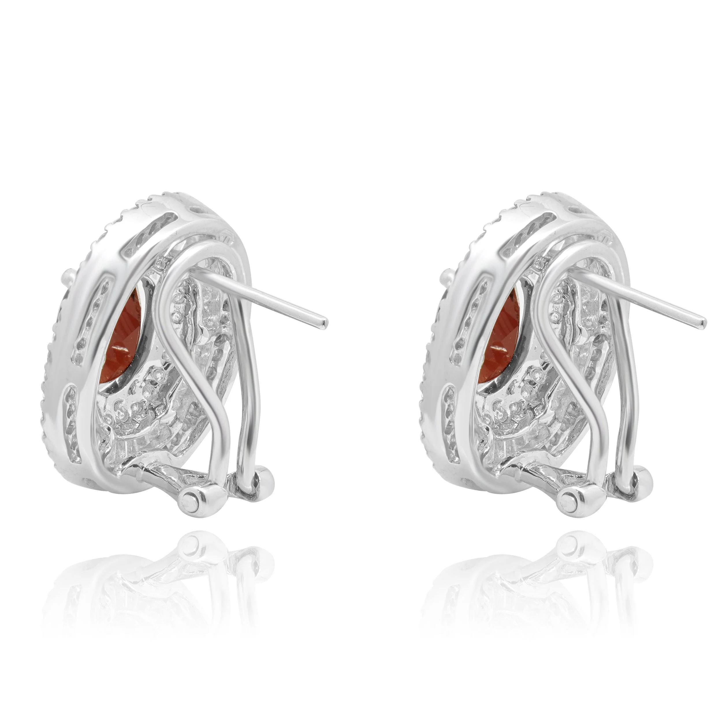 18 Karat White Gold Oval Garnet and Diamond Ballerina Earrings - Image 3