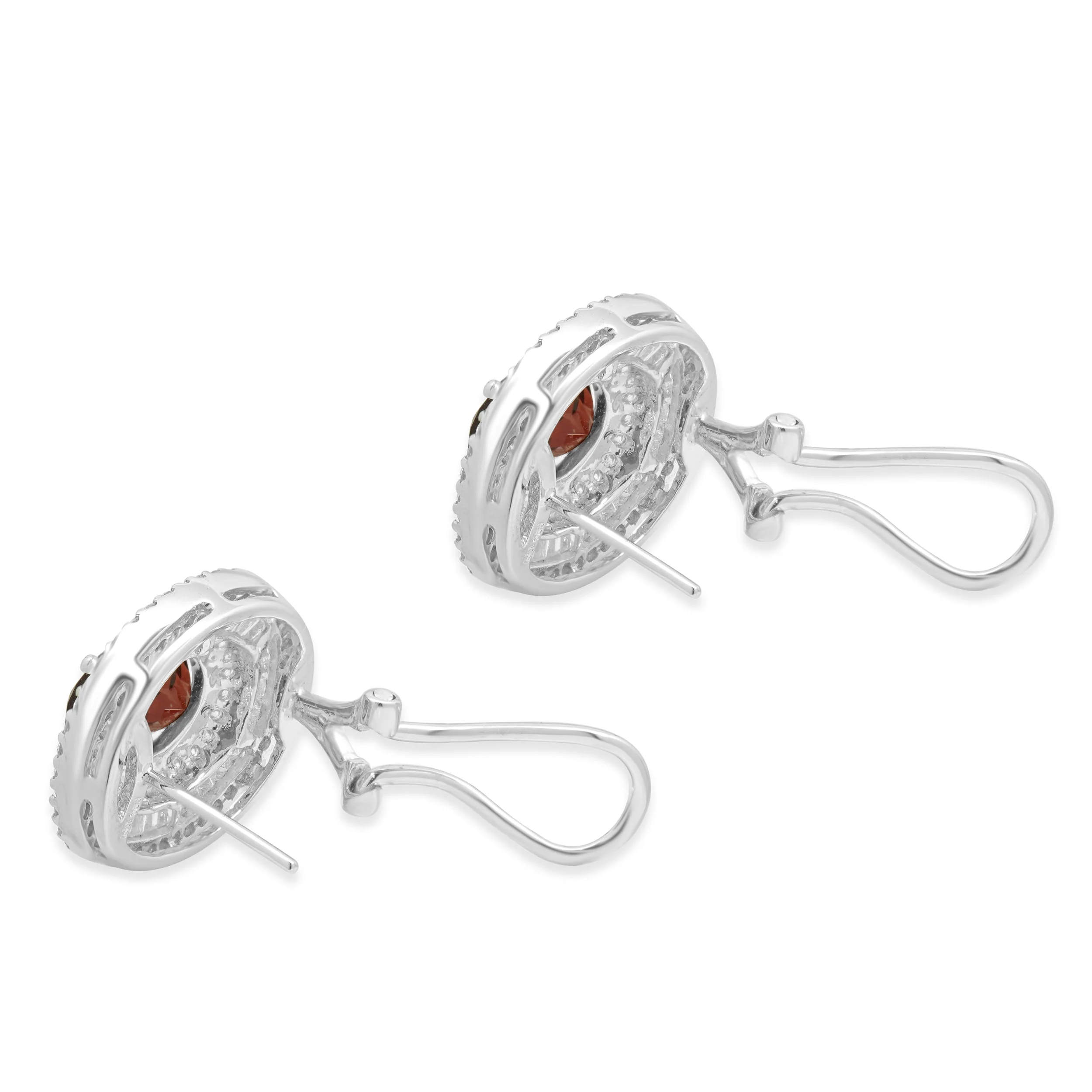 18 Karat White Gold Oval Garnet and Diamond Ballerina Earrings - Image 4