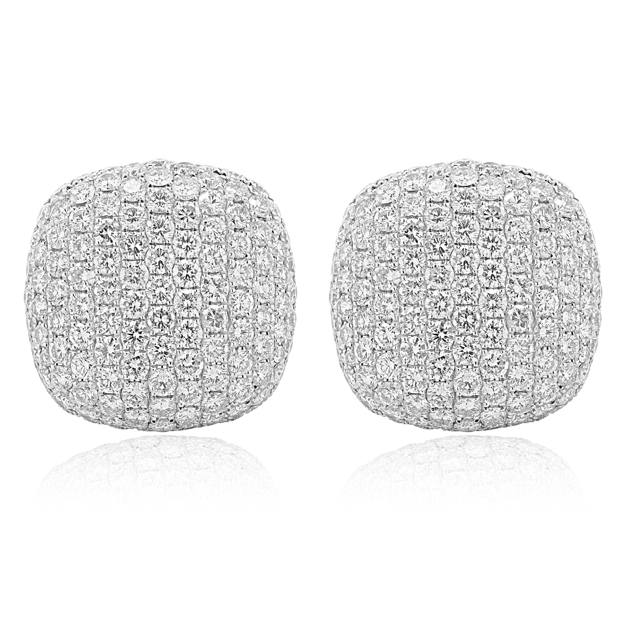 18 Karat White Gold Pave Diamond Button Earrings