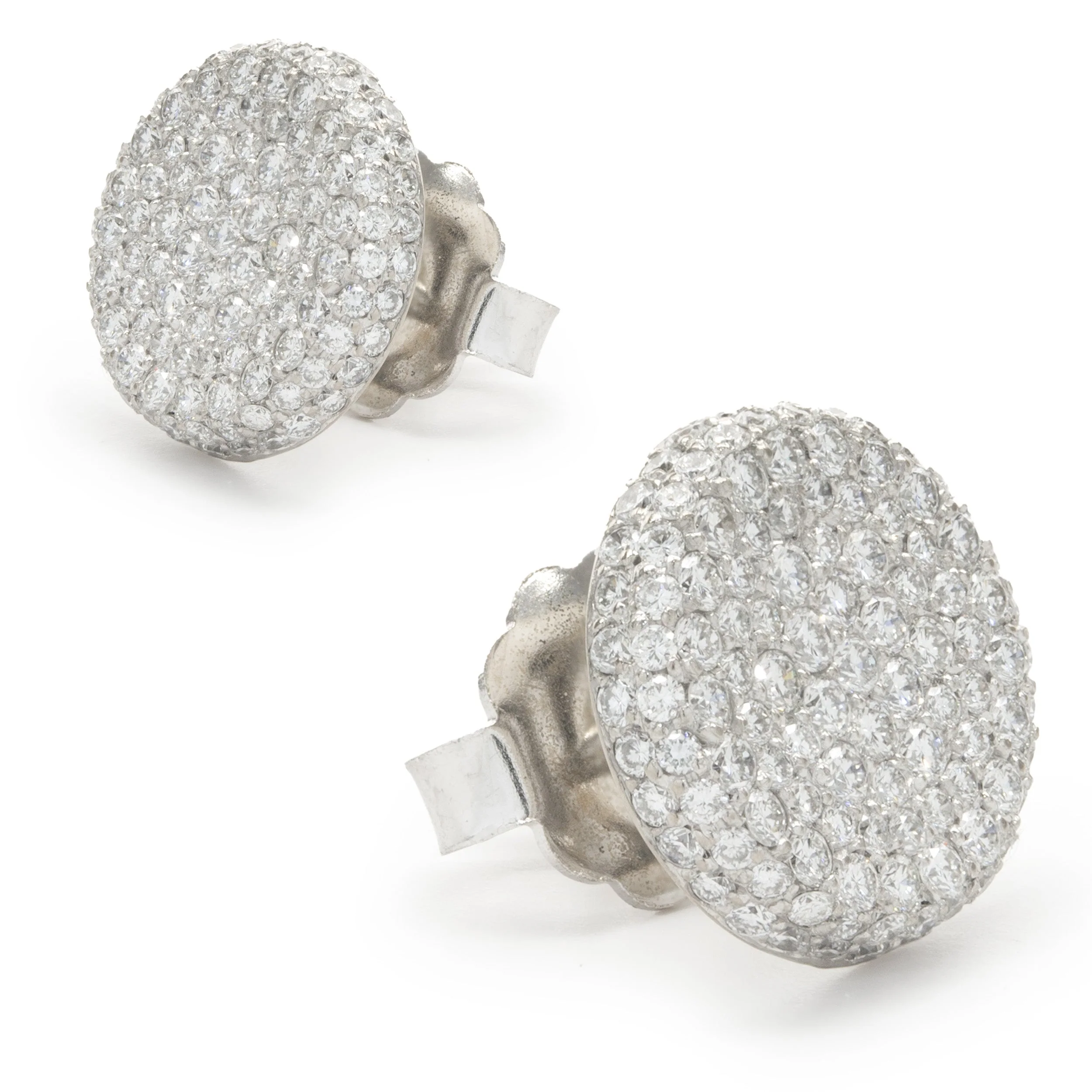 18 Karat White Gold Pave Diamond Button Stud Earrings - Image 2
