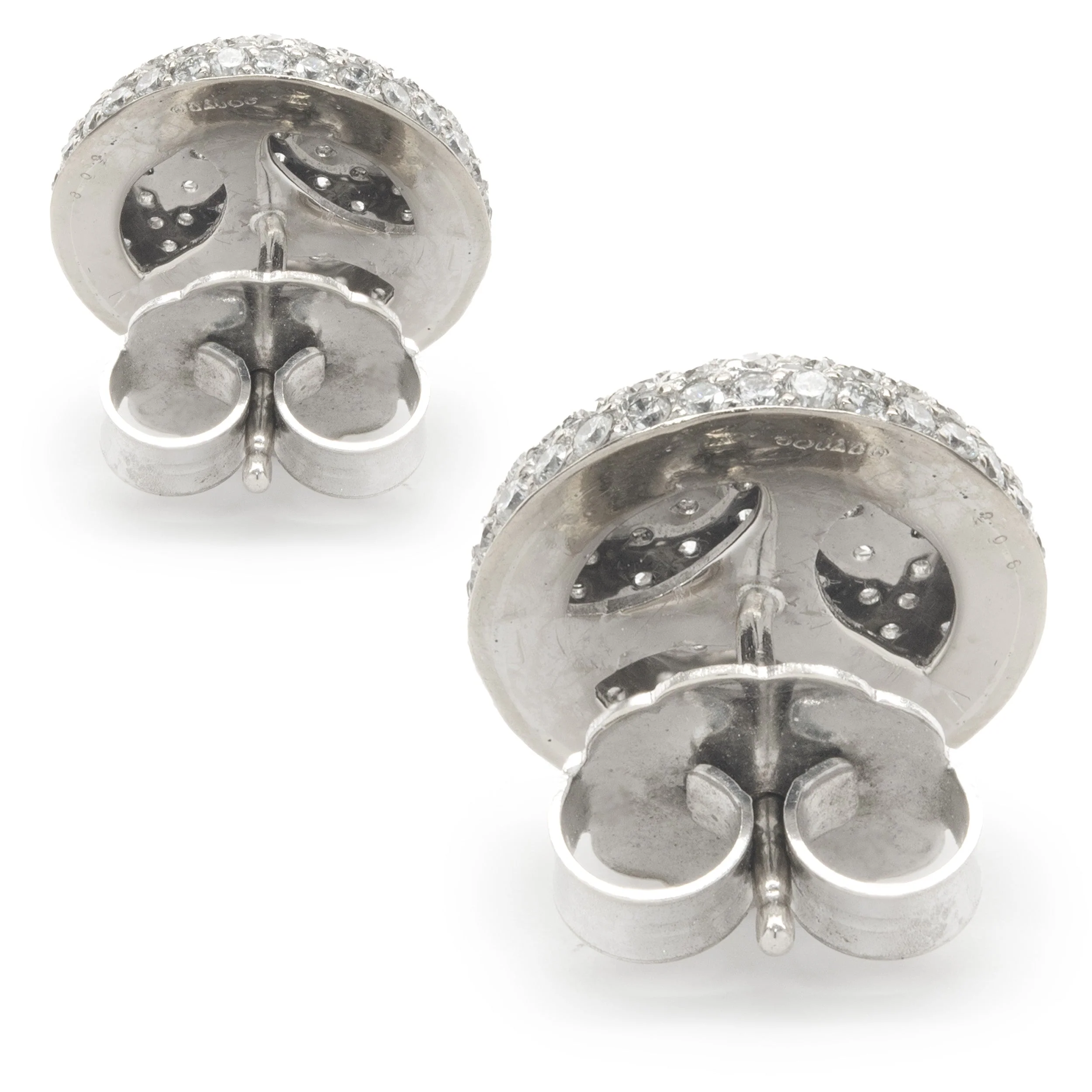 18 Karat White Gold Pave Diamond Button Stud Earrings - Image 3