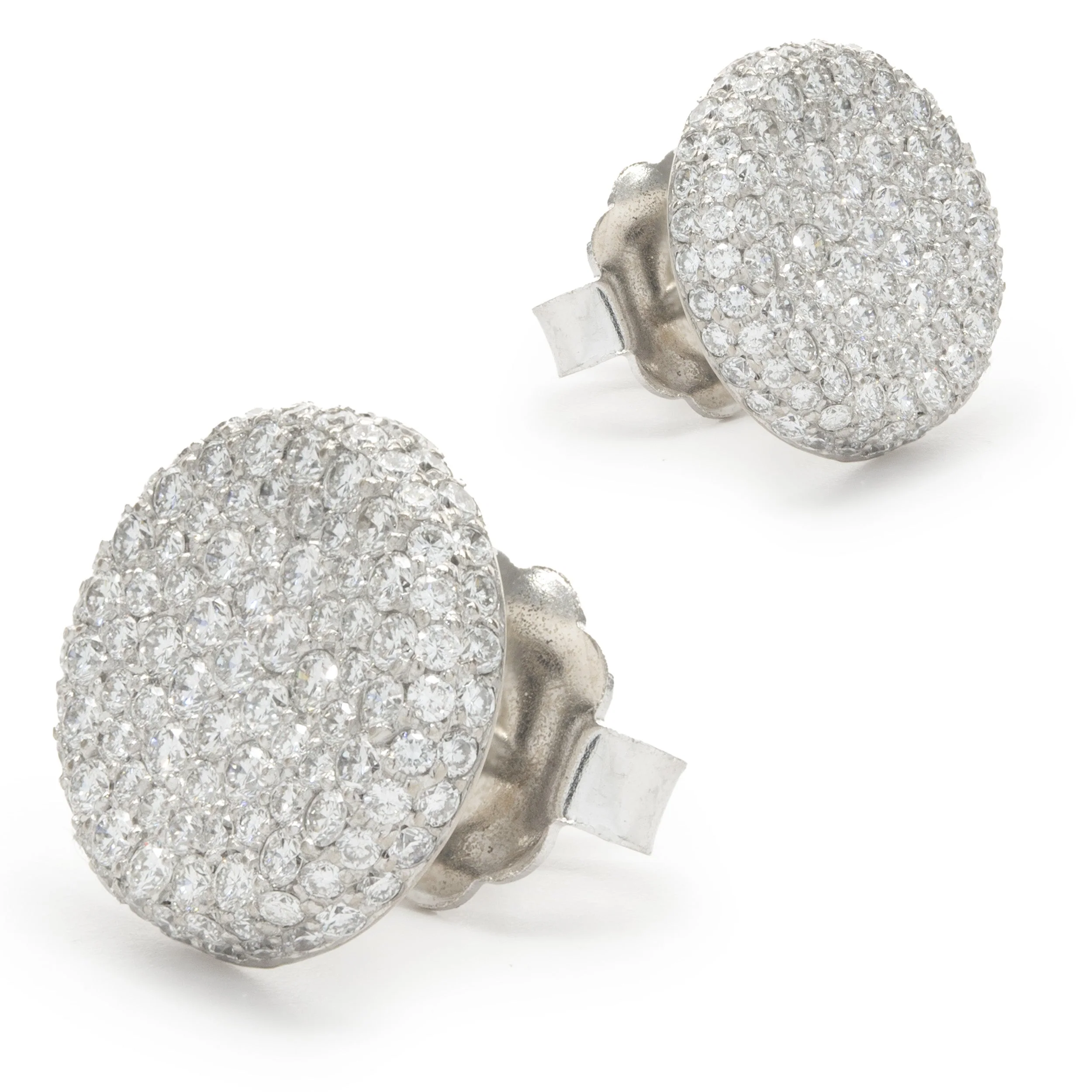 18 Karat White Gold Pave Diamond Button Stud Earrings - Image 4