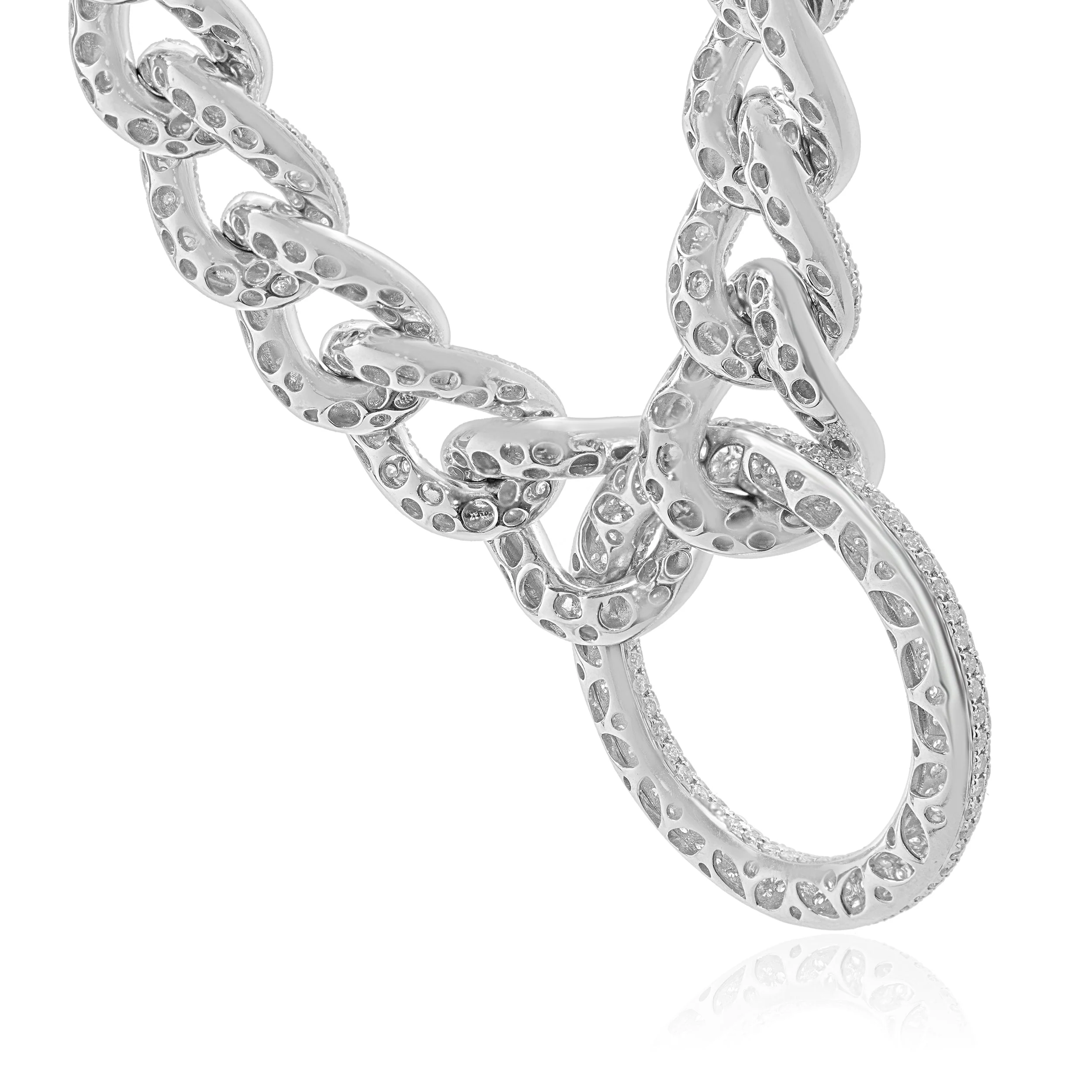18 Karat White Gold Pave Diamond Cuban Link Necklace with Open Circle Centerpiece - Image 4