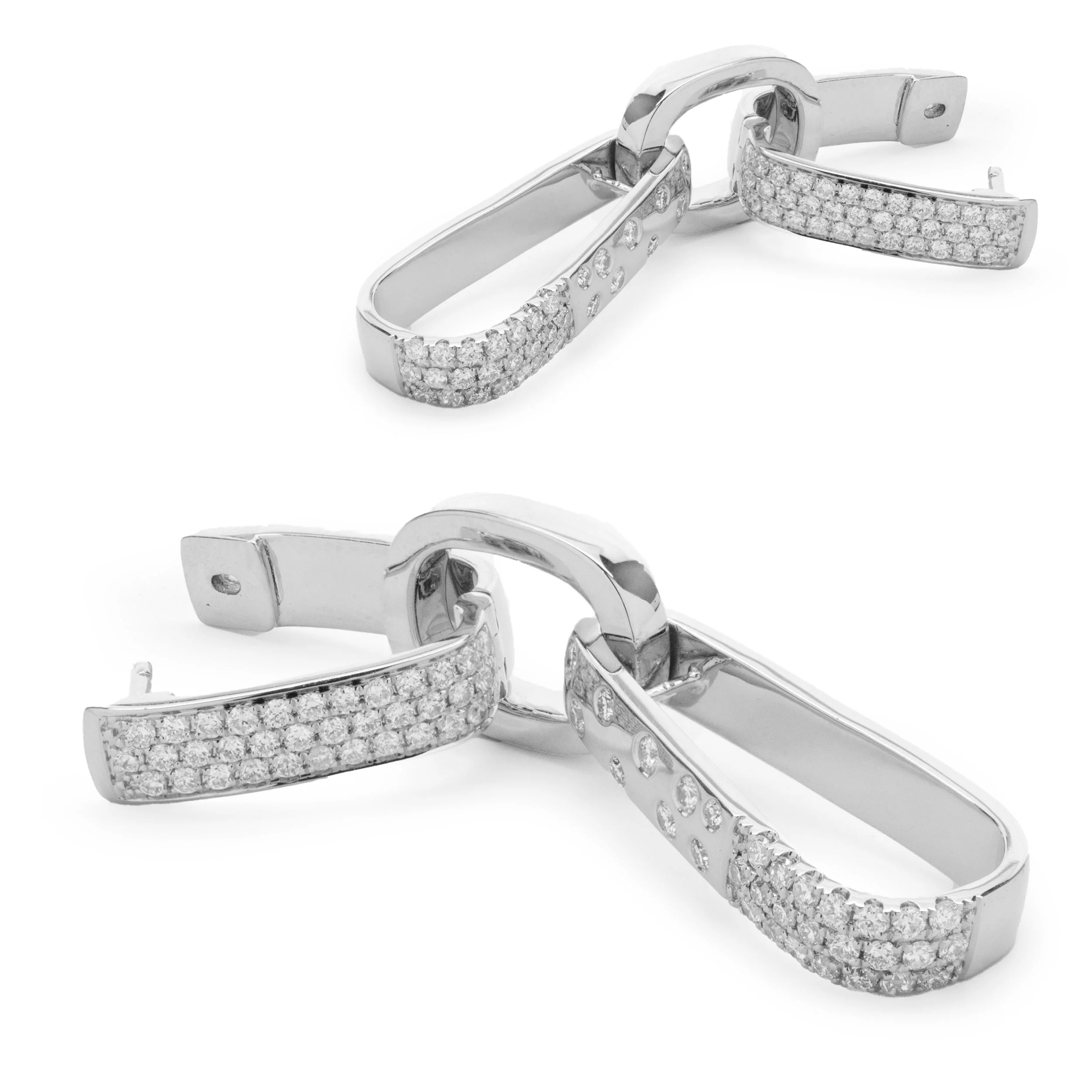 18 Karat White Gold Pave Diamond Industrial Geometric Drop Earrings - Image 3
