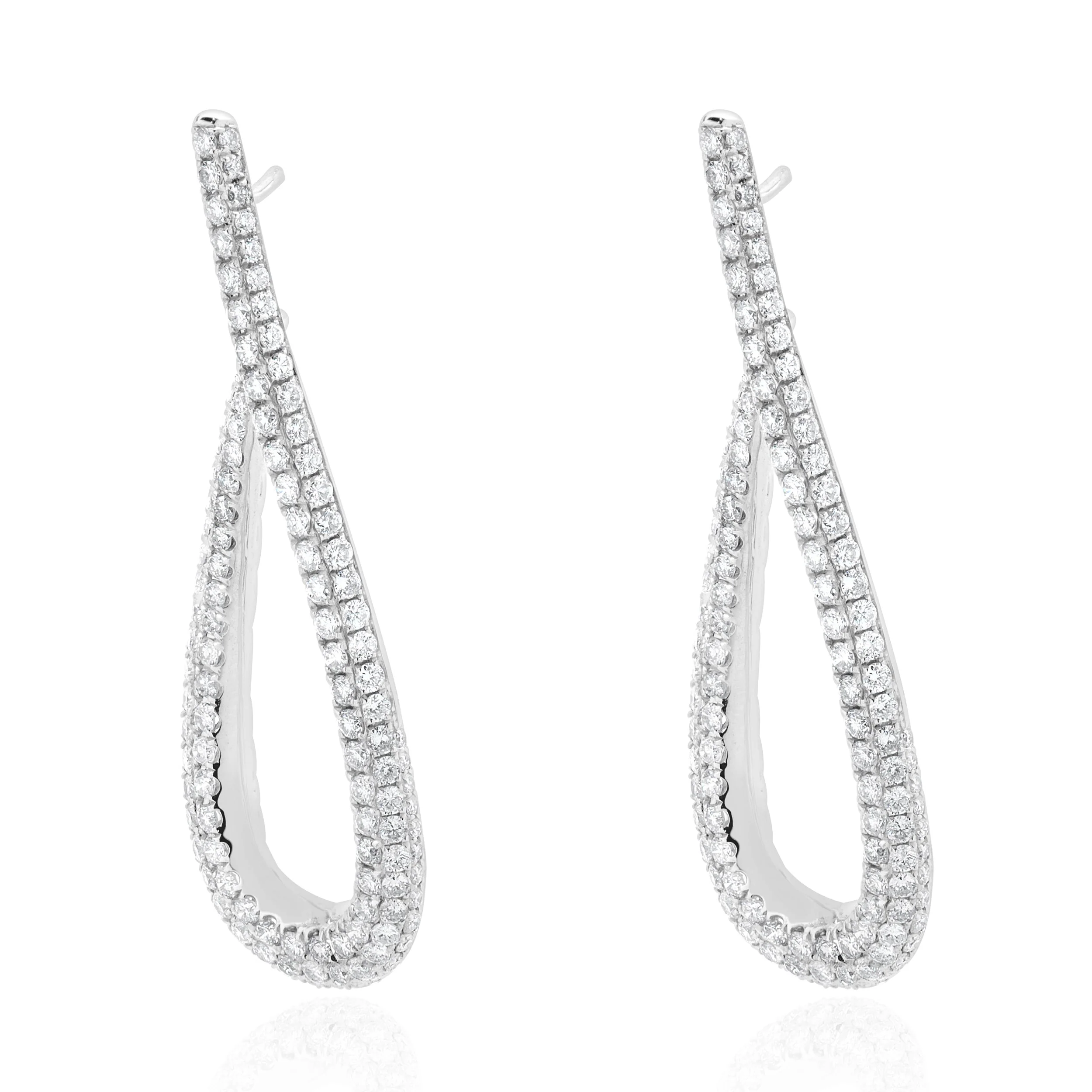 18 Karat White Gold Pave Diamond Loop Through Drop Earrings - Image 2