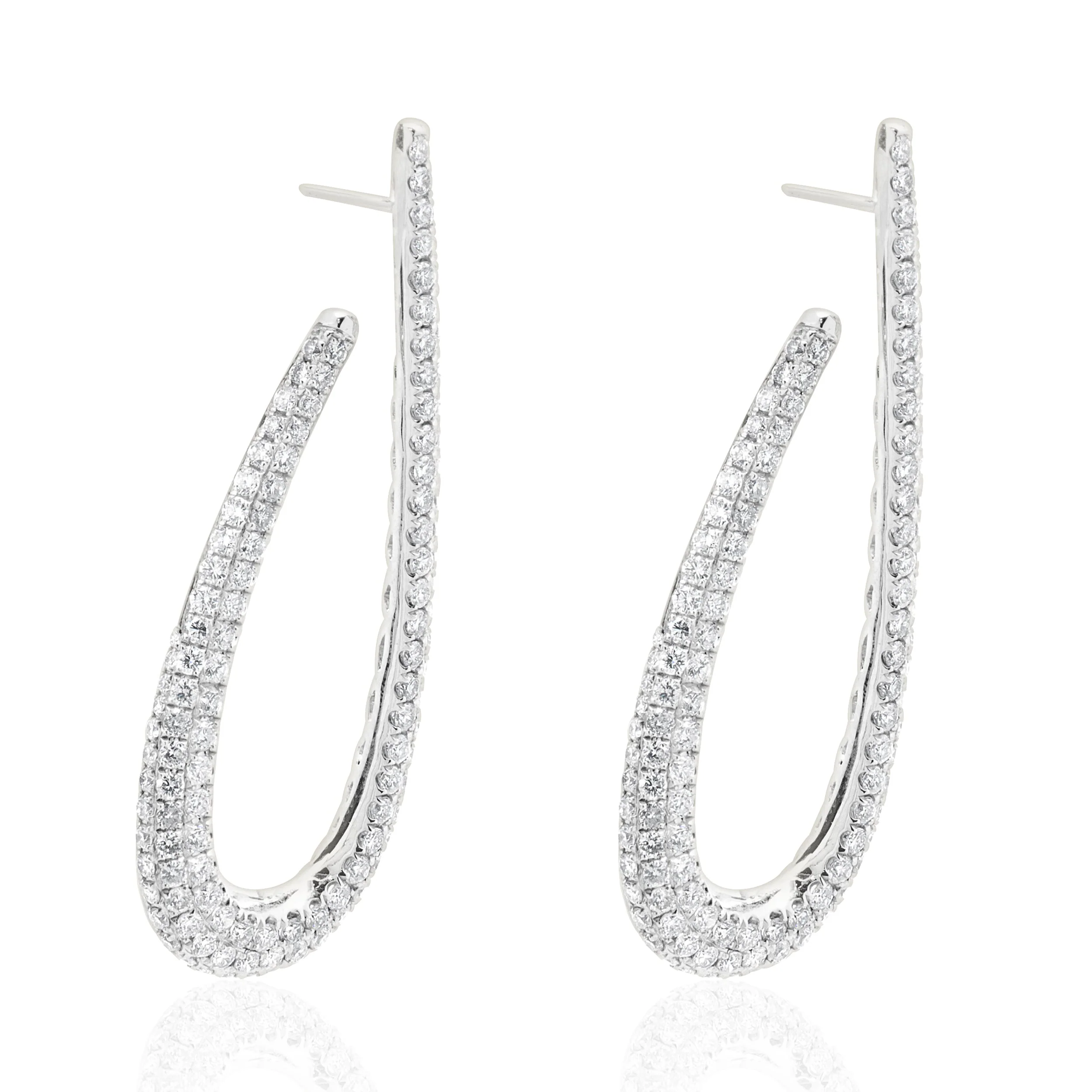 18 Karat White Gold Pave Diamond Loop Through Drop Earrings - Image 3