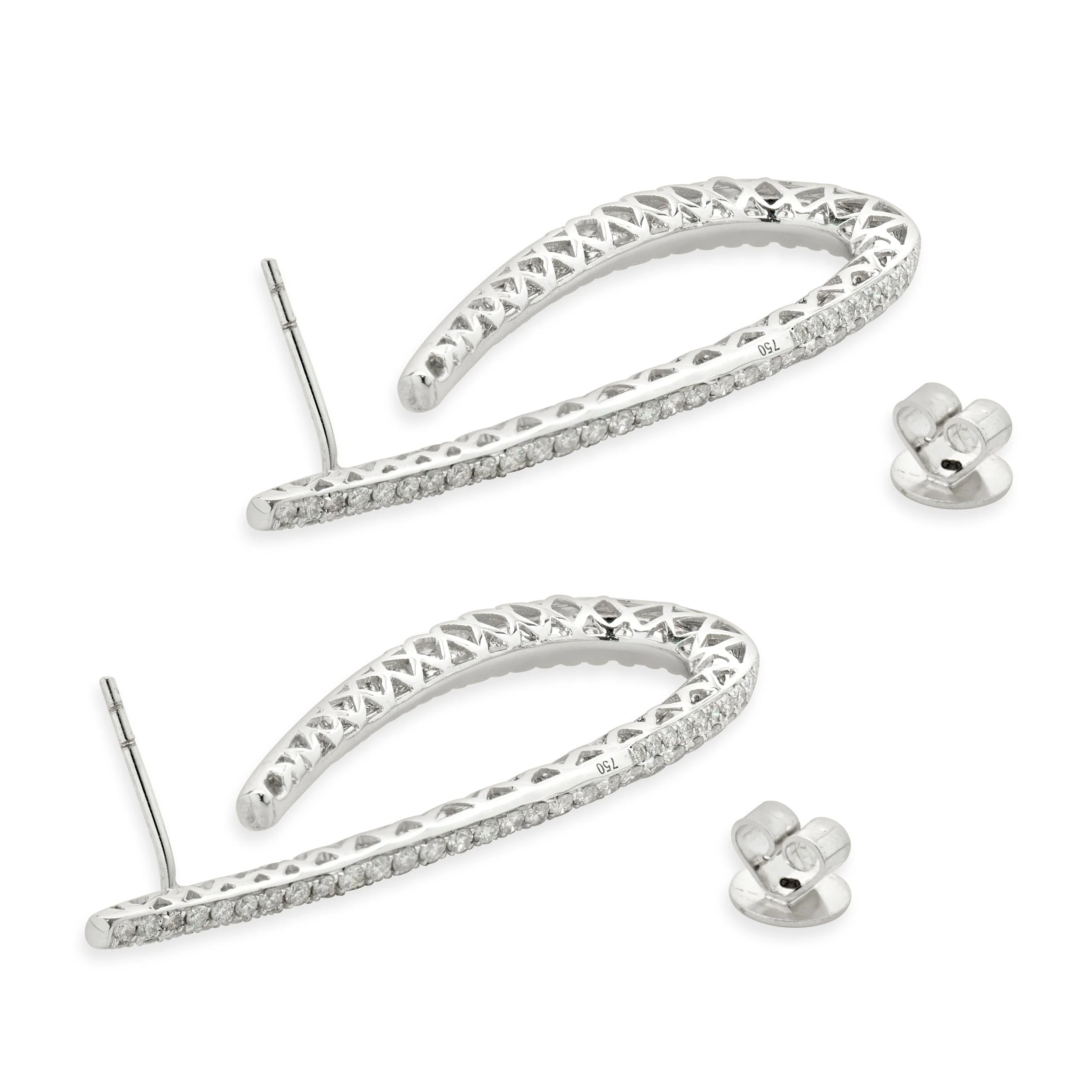 18 Karat White Gold Pave Diamond Loop Through Drop Earrings - Image 4