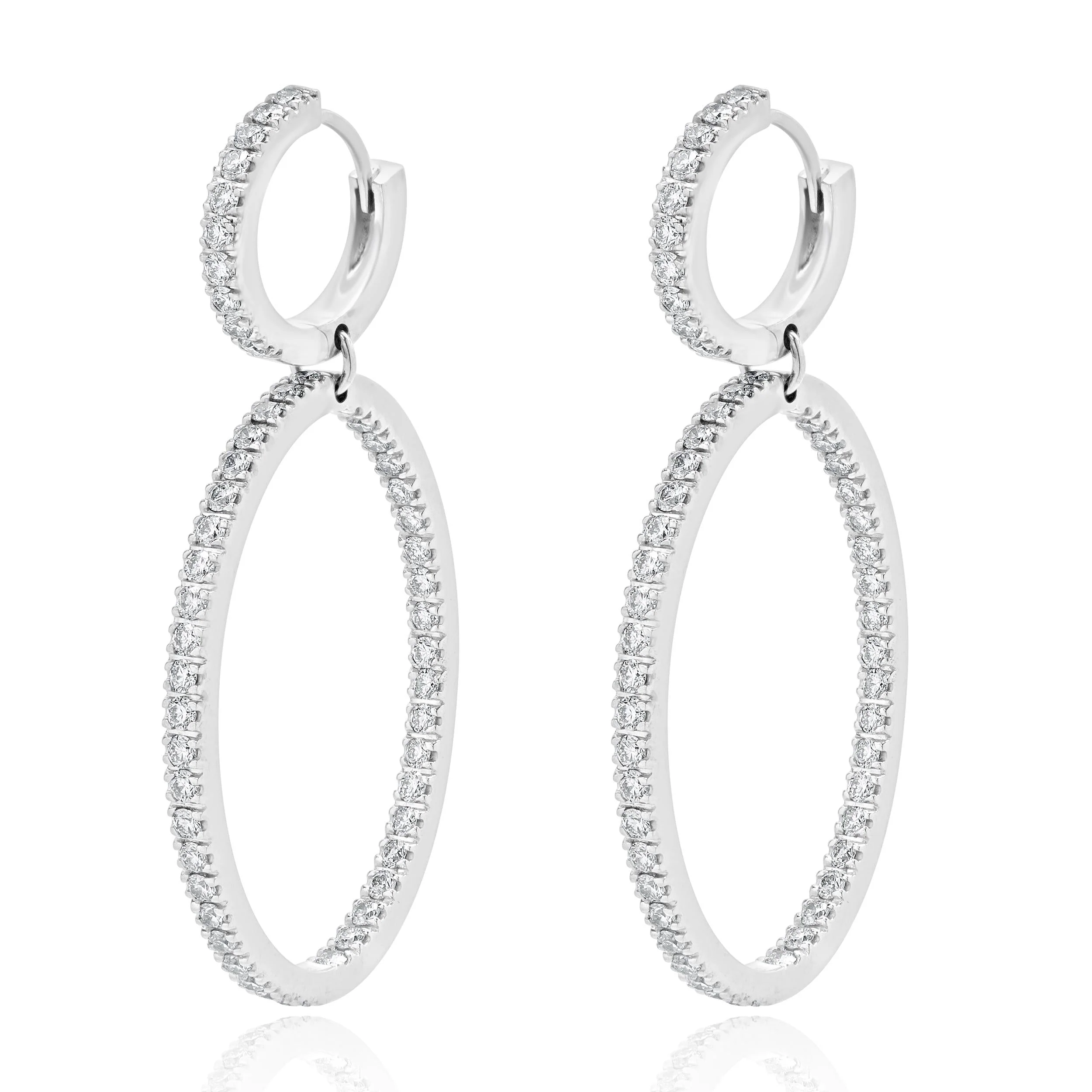 18 Karat White Gold Pave Diamond Oval Hoop Earrings