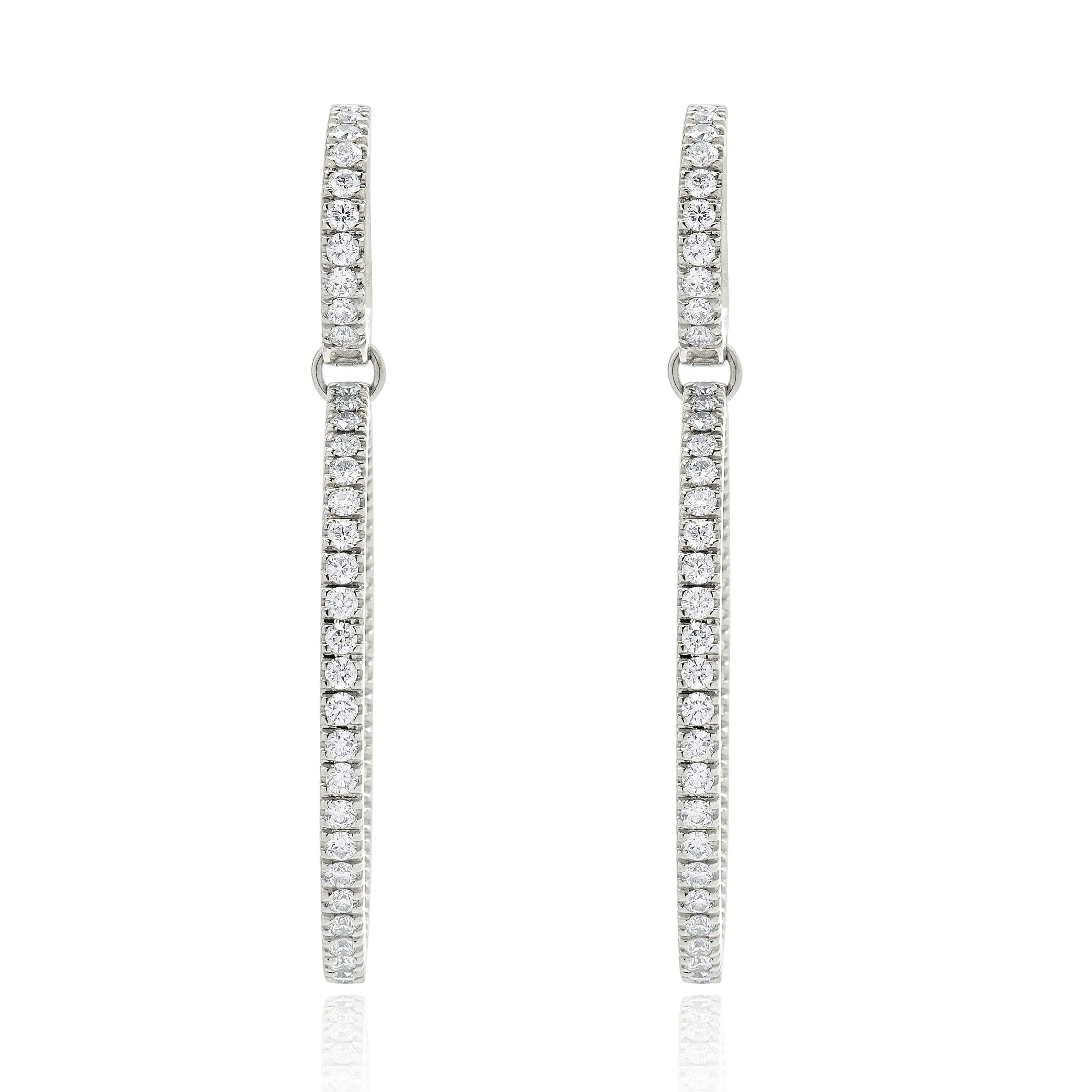 18 Karat White Gold Pave Diamond Oval Hoop Earrings - Image 2