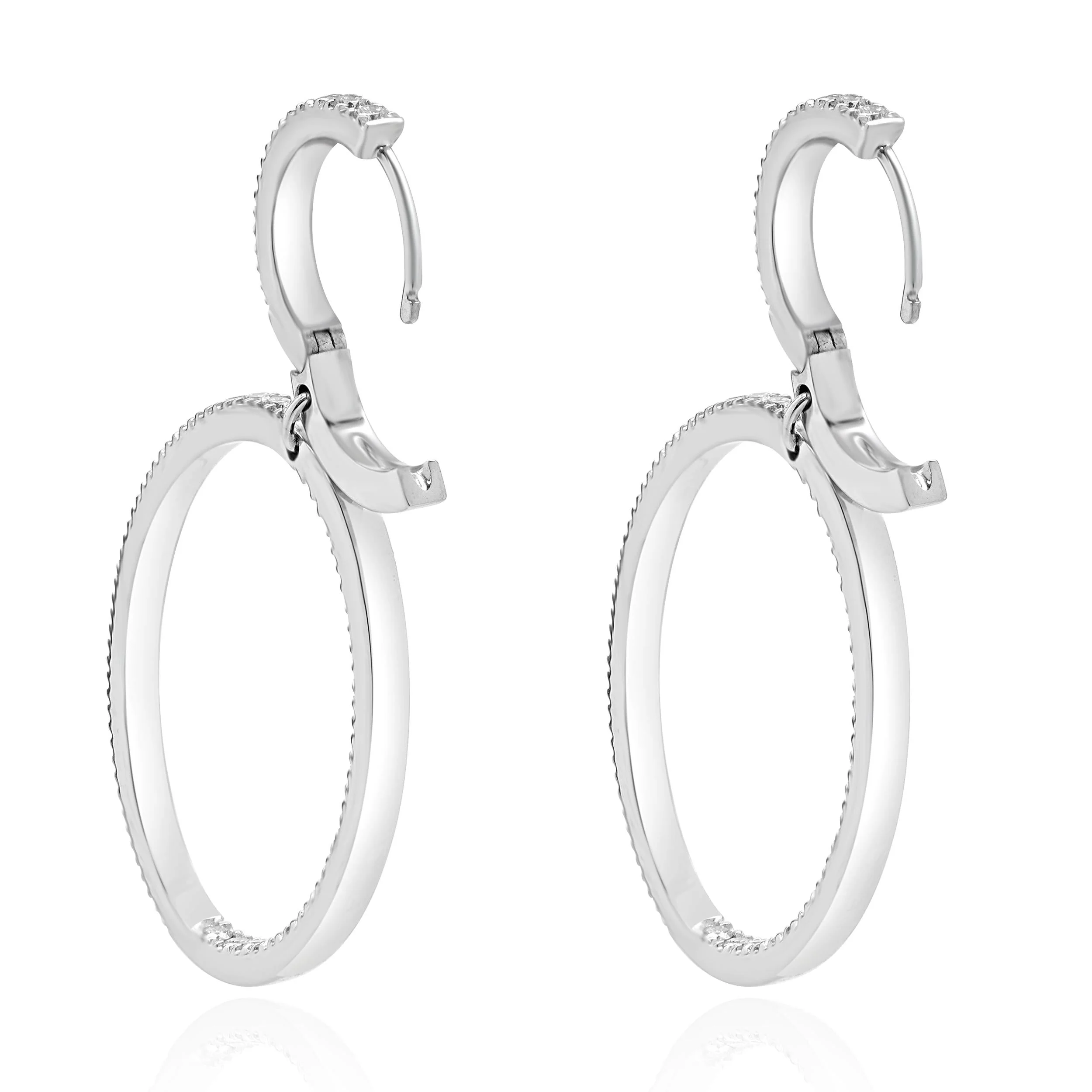 18 Karat White Gold Pave Diamond Oval Hoop Earrings - Image 3