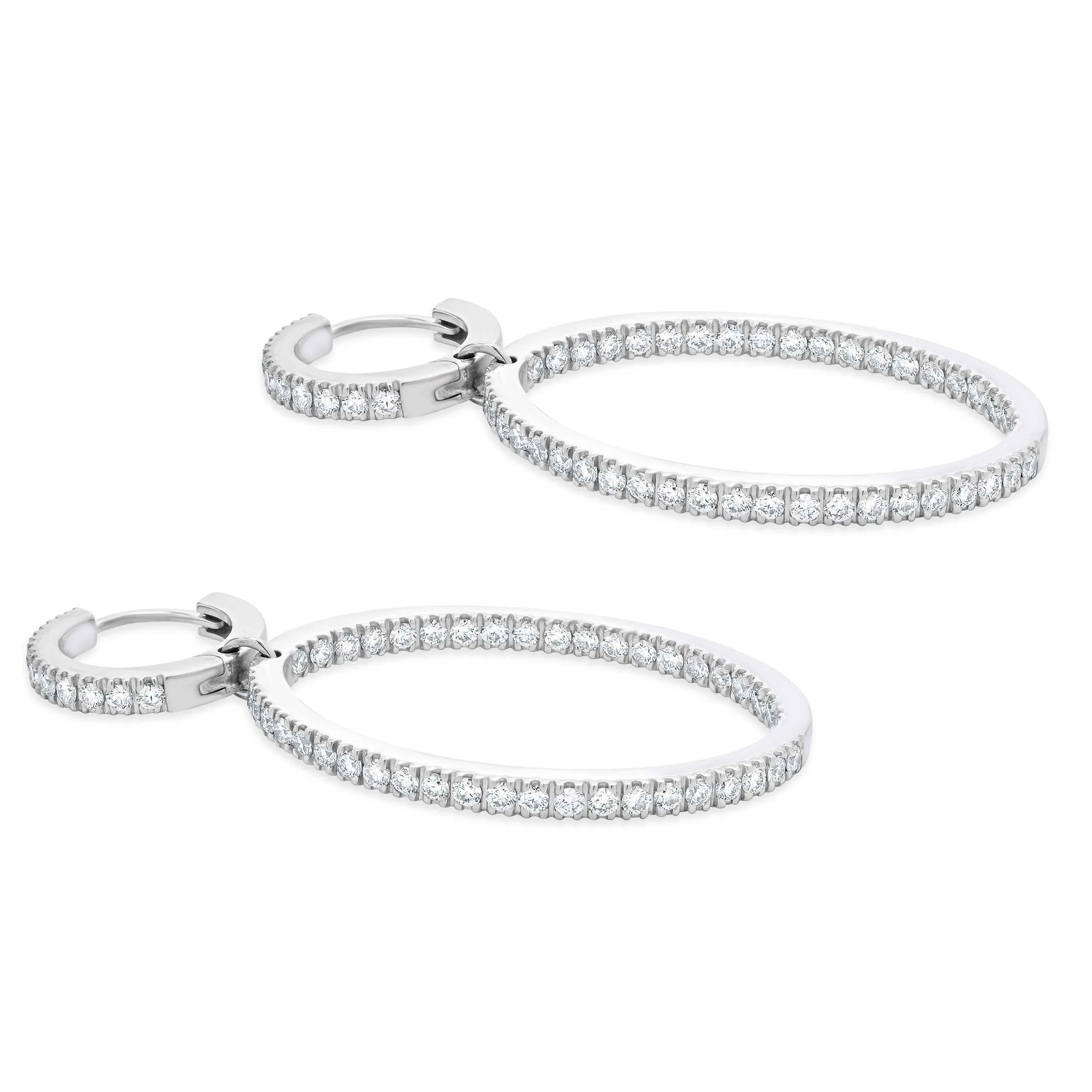 18 Karat White Gold Pave Diamond Oval Hoop Earrings - Image 4