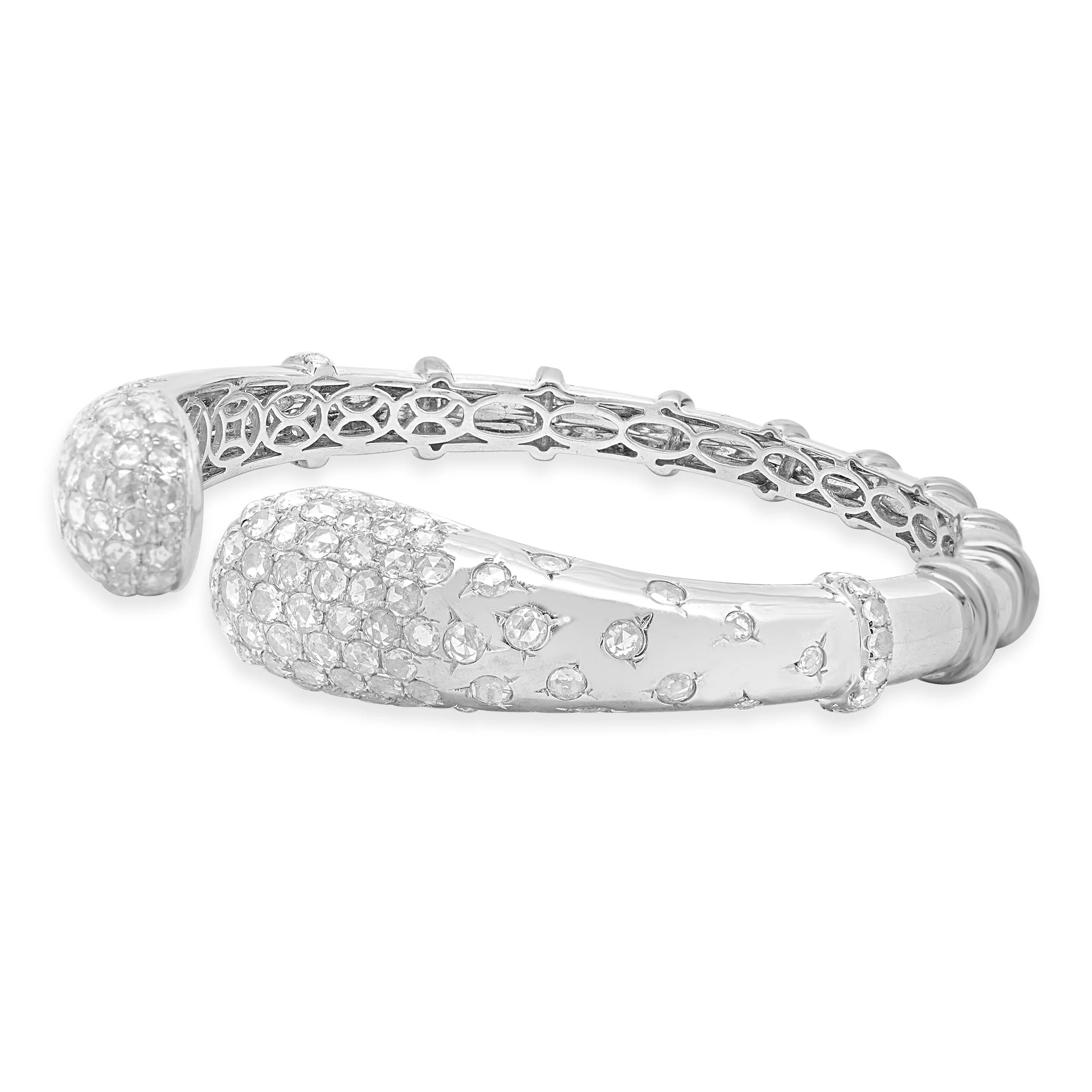 18 Karat White Gold Pave Diamond Rose Cut Cuff Bracelet - Image 2