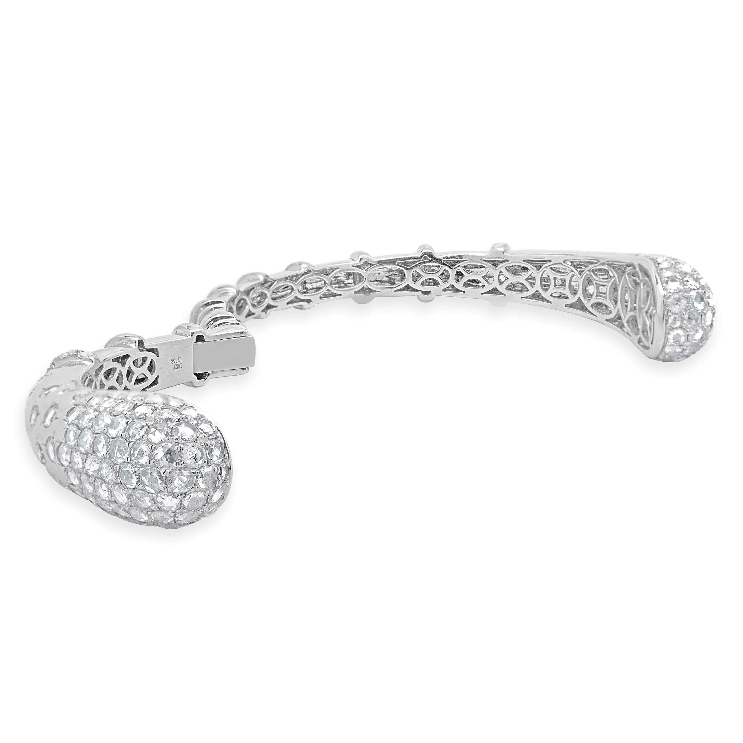18 Karat White Gold Pave Diamond Rose Cut Cuff Bracelet - Image 4