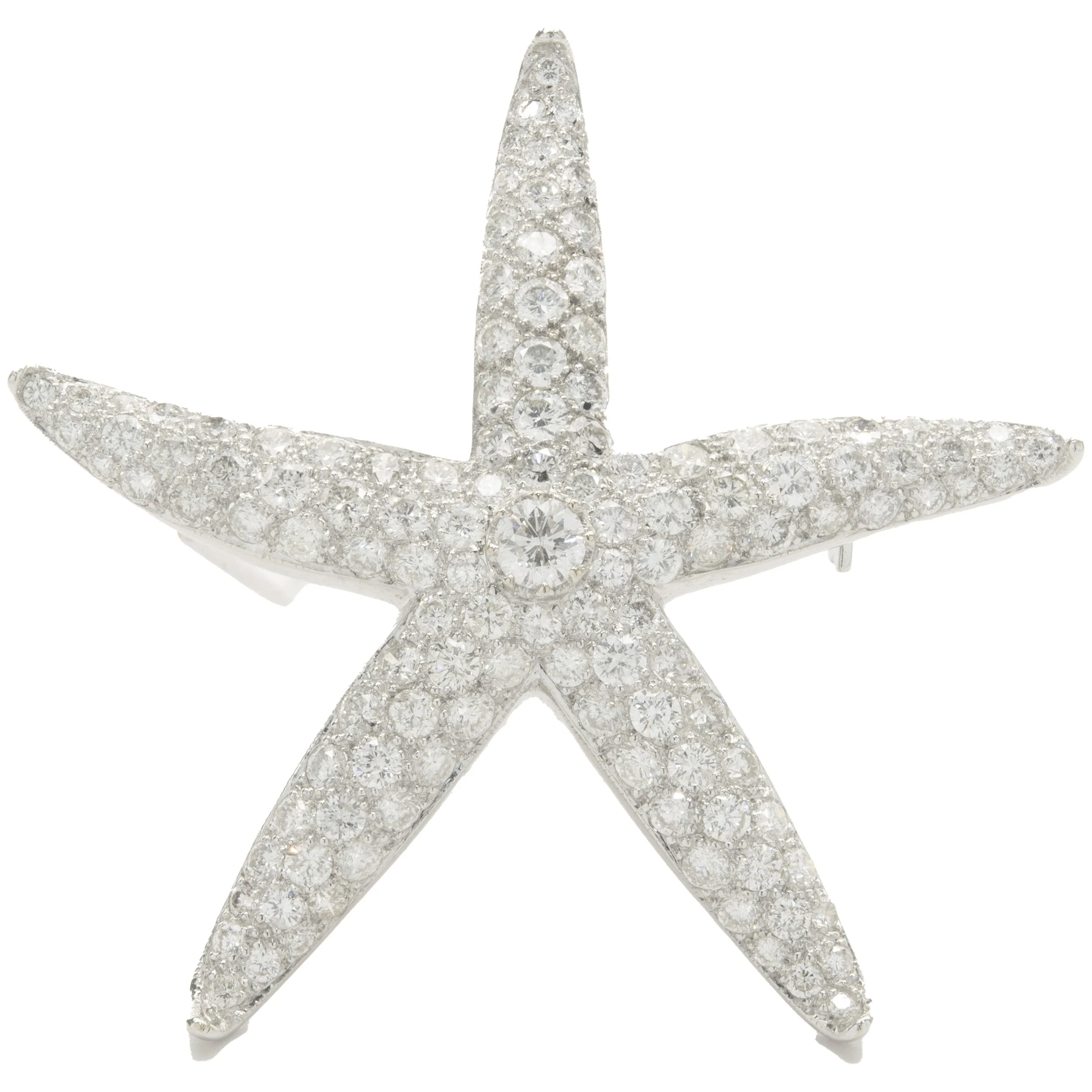 18 Karat White Gold Pave Diamond Starfish Pin