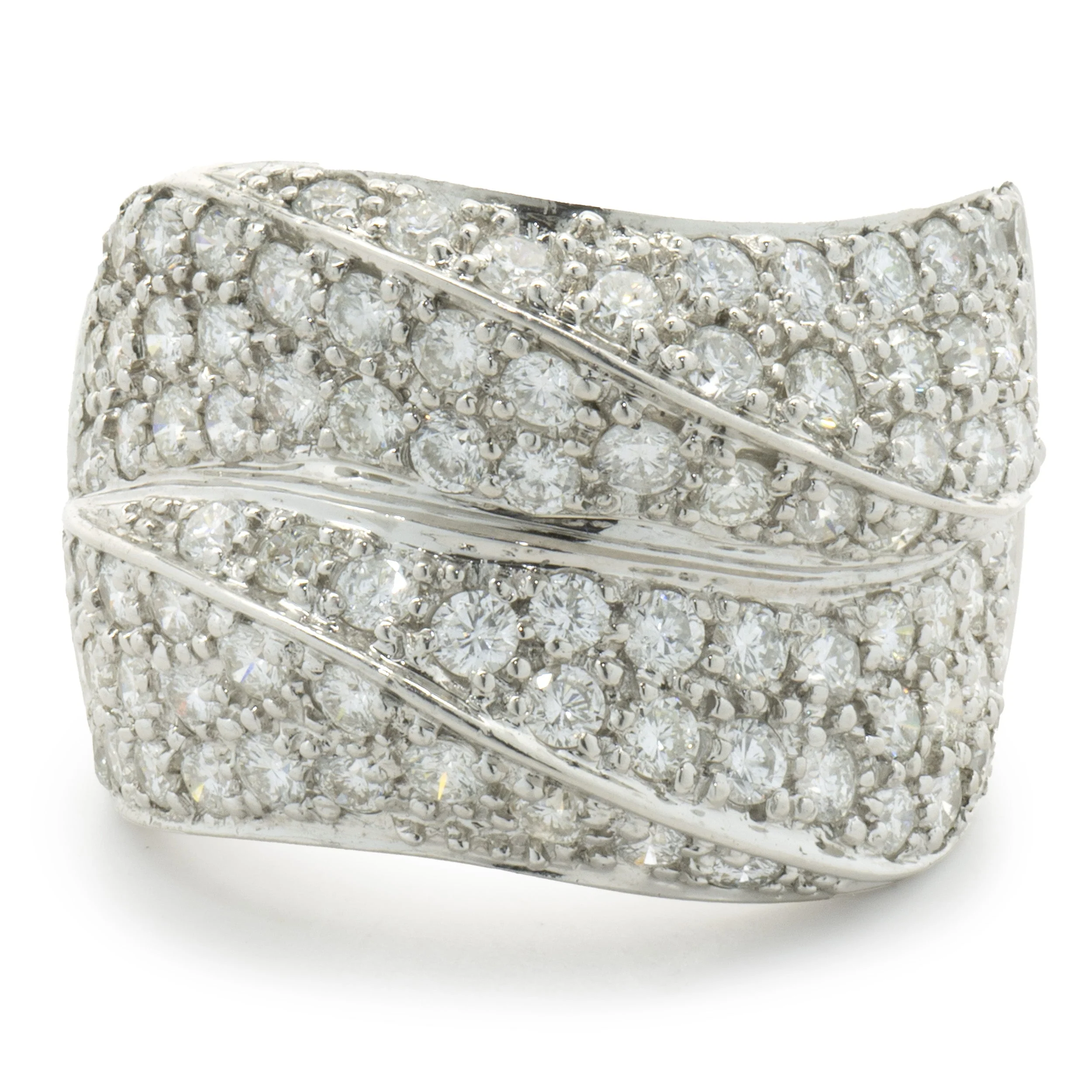 18 Karat White Gold Pave Diamond Wave Cigar Band