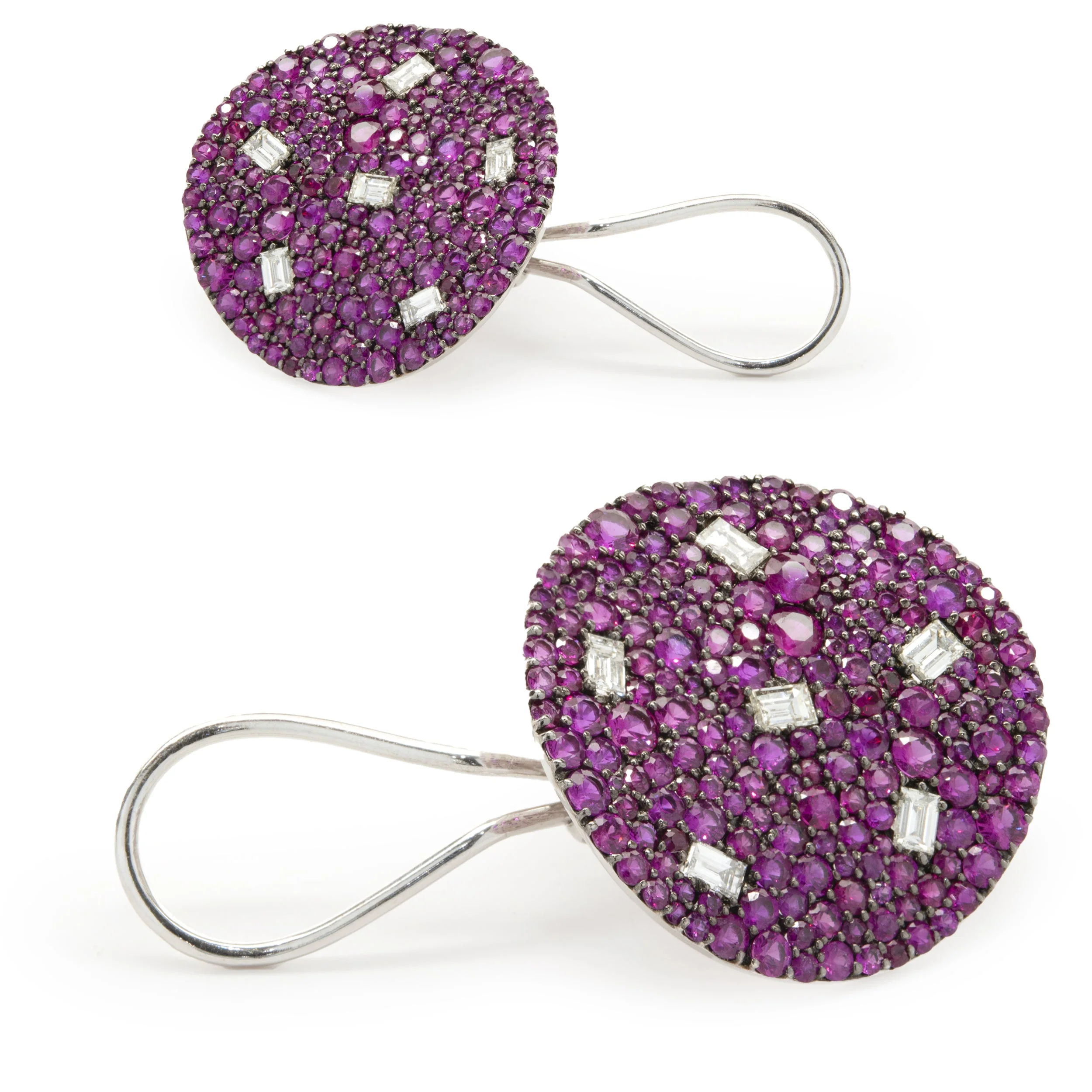 18 Karat White Gold Pave Ruby and Diamond Disc Earrings - Image 3