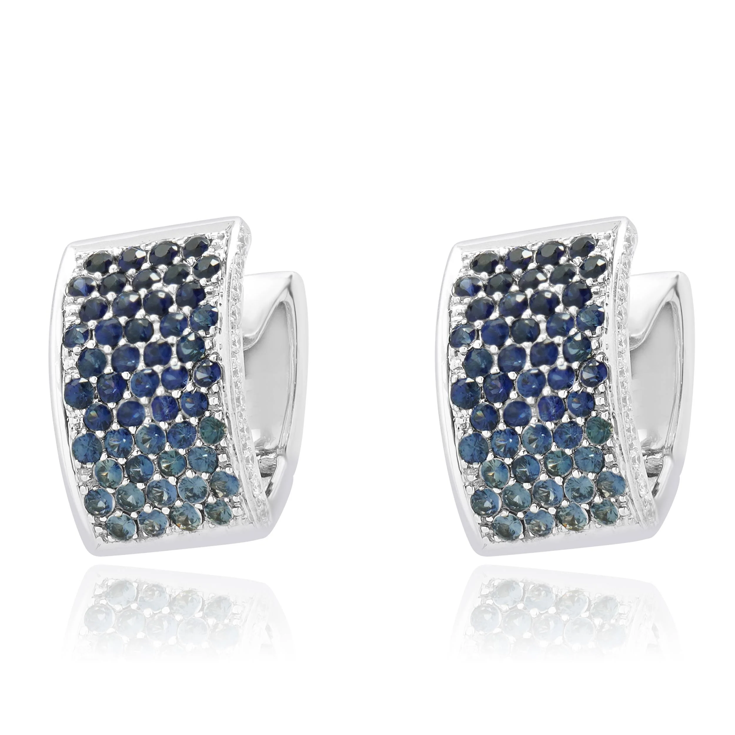 18 Karat White Gold Pave Sapphire & Diamond Huggie Hoop Earrings - Image 2