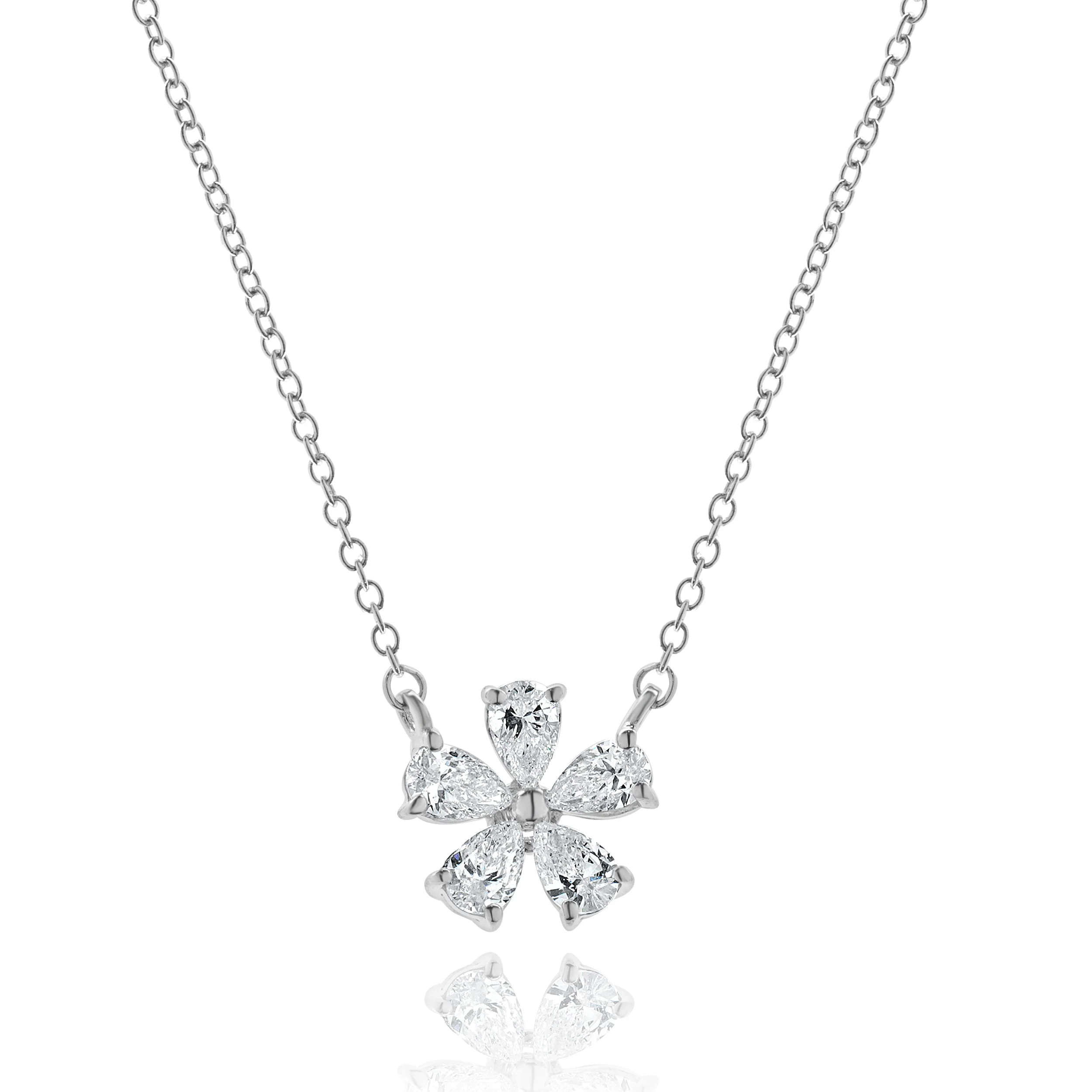 18 Karat White Gold Pear Cut Diamond Flower Necklace - Image 2
