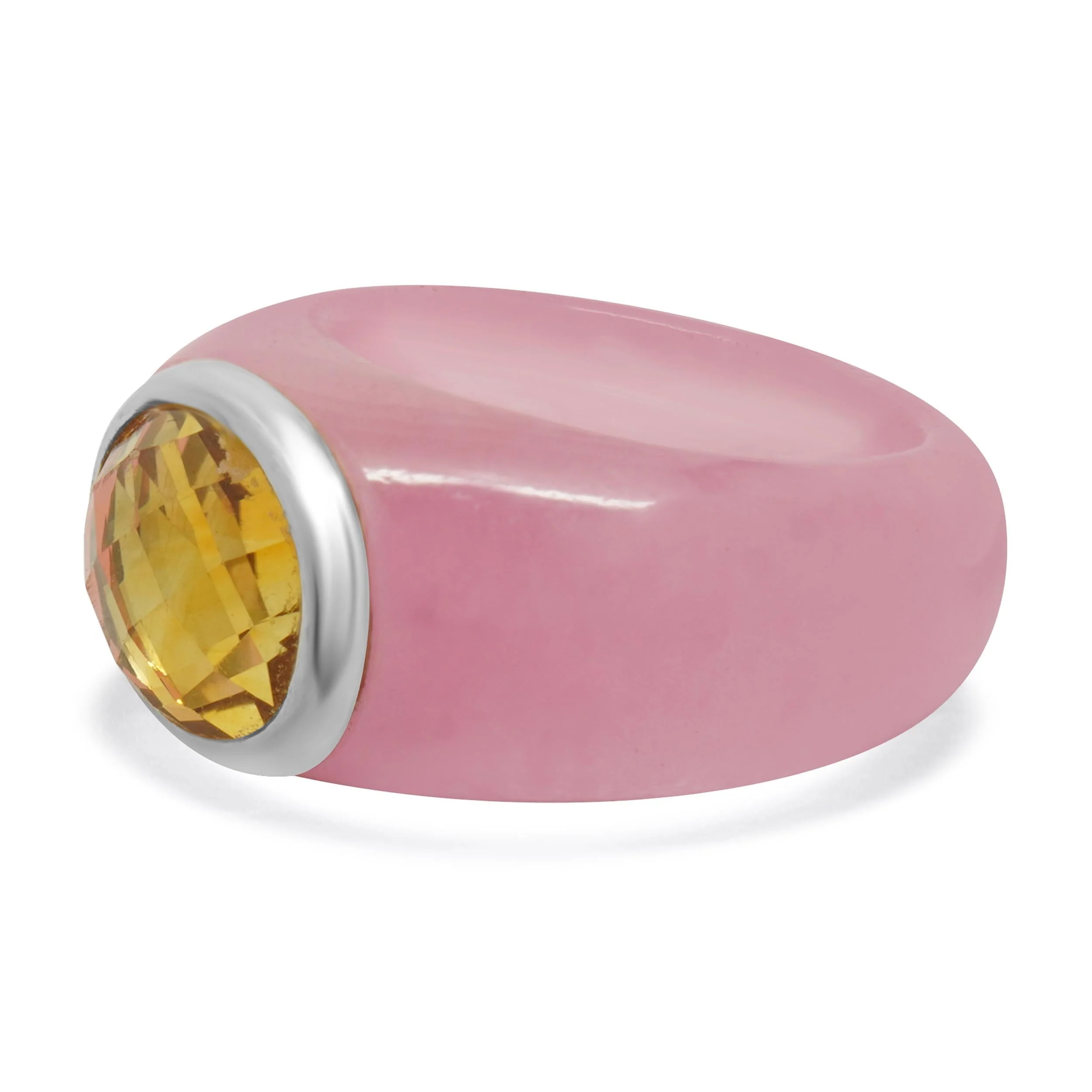18 Karat White Gold Pink Jadeite and Citrine Ring - Image 2