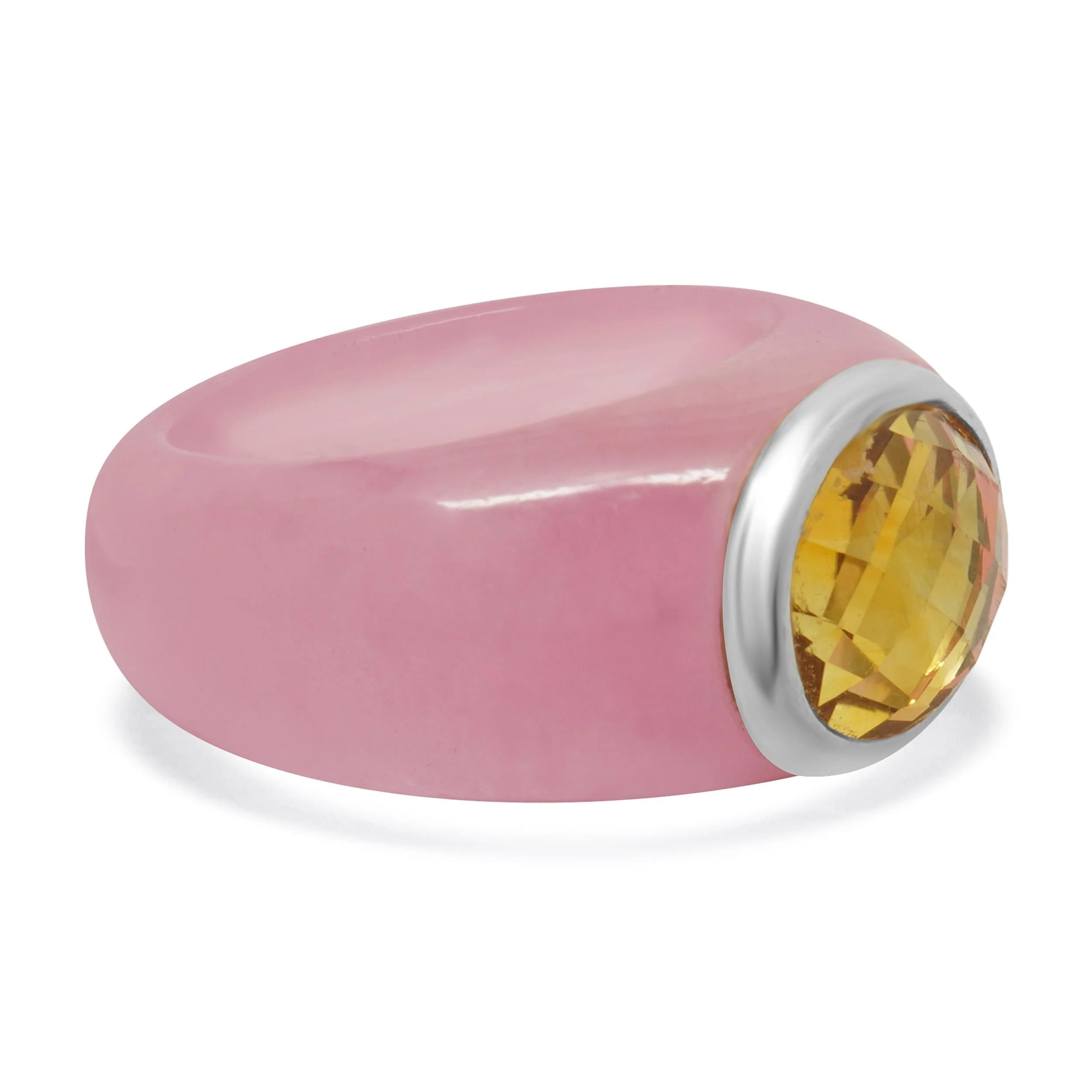 18 Karat White Gold Pink Jadeite and Citrine Ring - Image 3