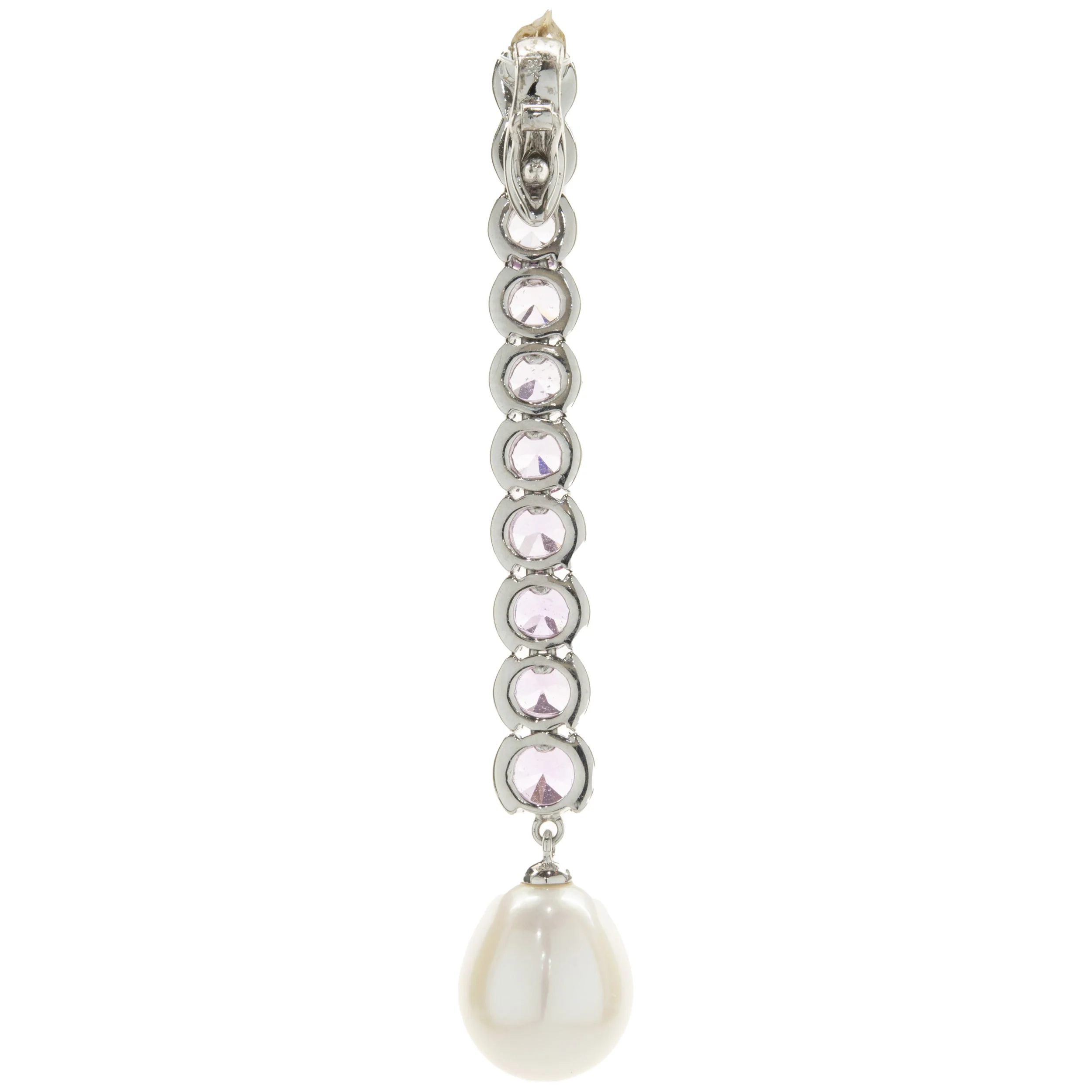 18 Karat White Gold Pink Sapphire and South Sea Pearl Drop Pendant - Image 2