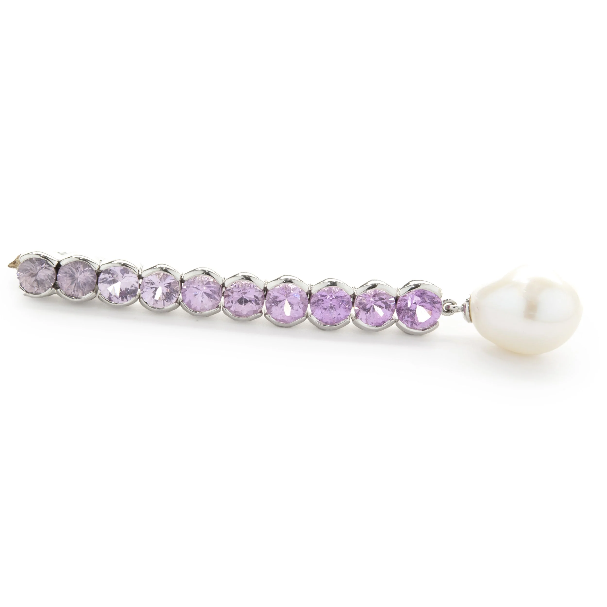 18 Karat White Gold Pink Sapphire and South Sea Pearl Drop Pendant - Image 3