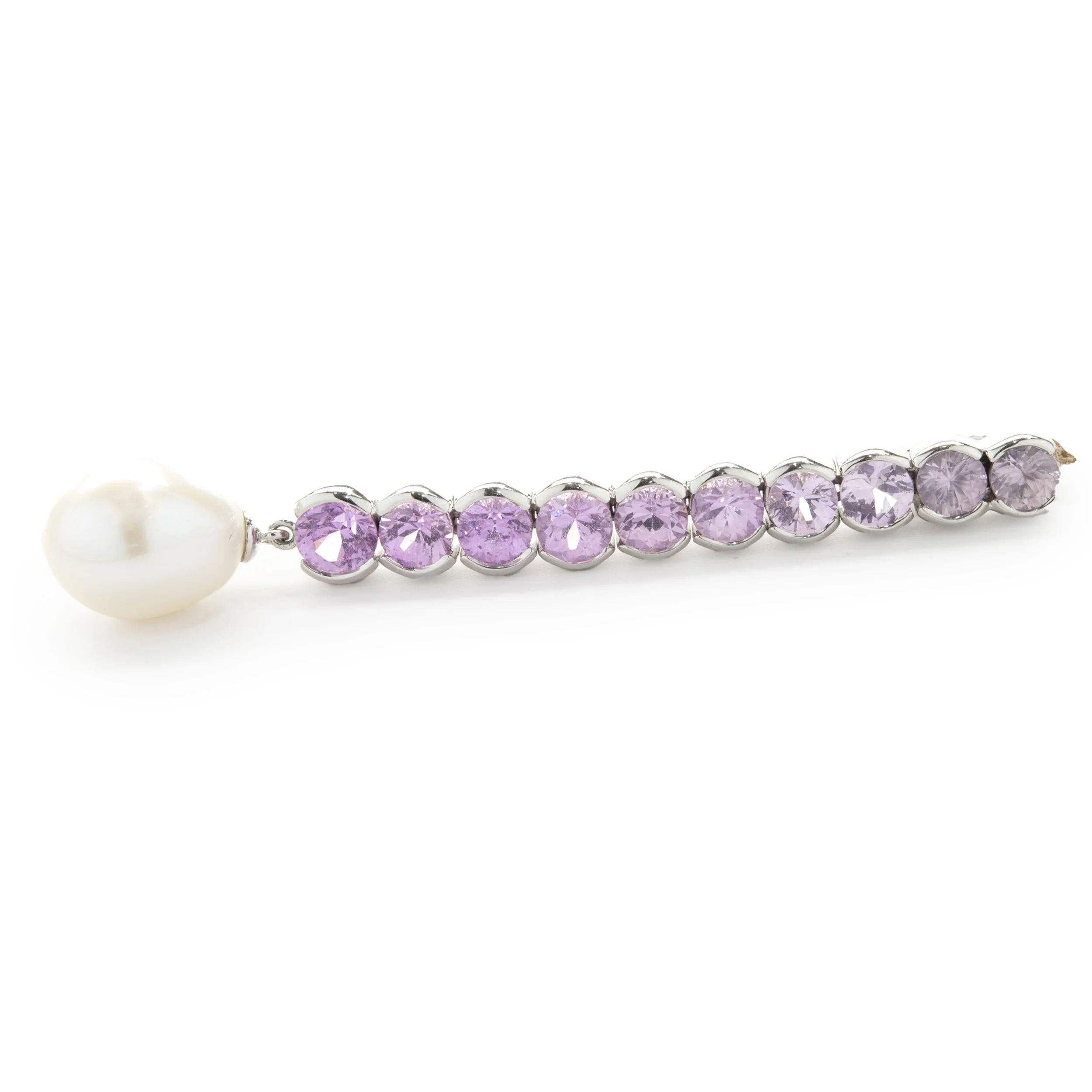 18 Karat White Gold Pink Sapphire and South Sea Pearl Drop Pendant - Image 4