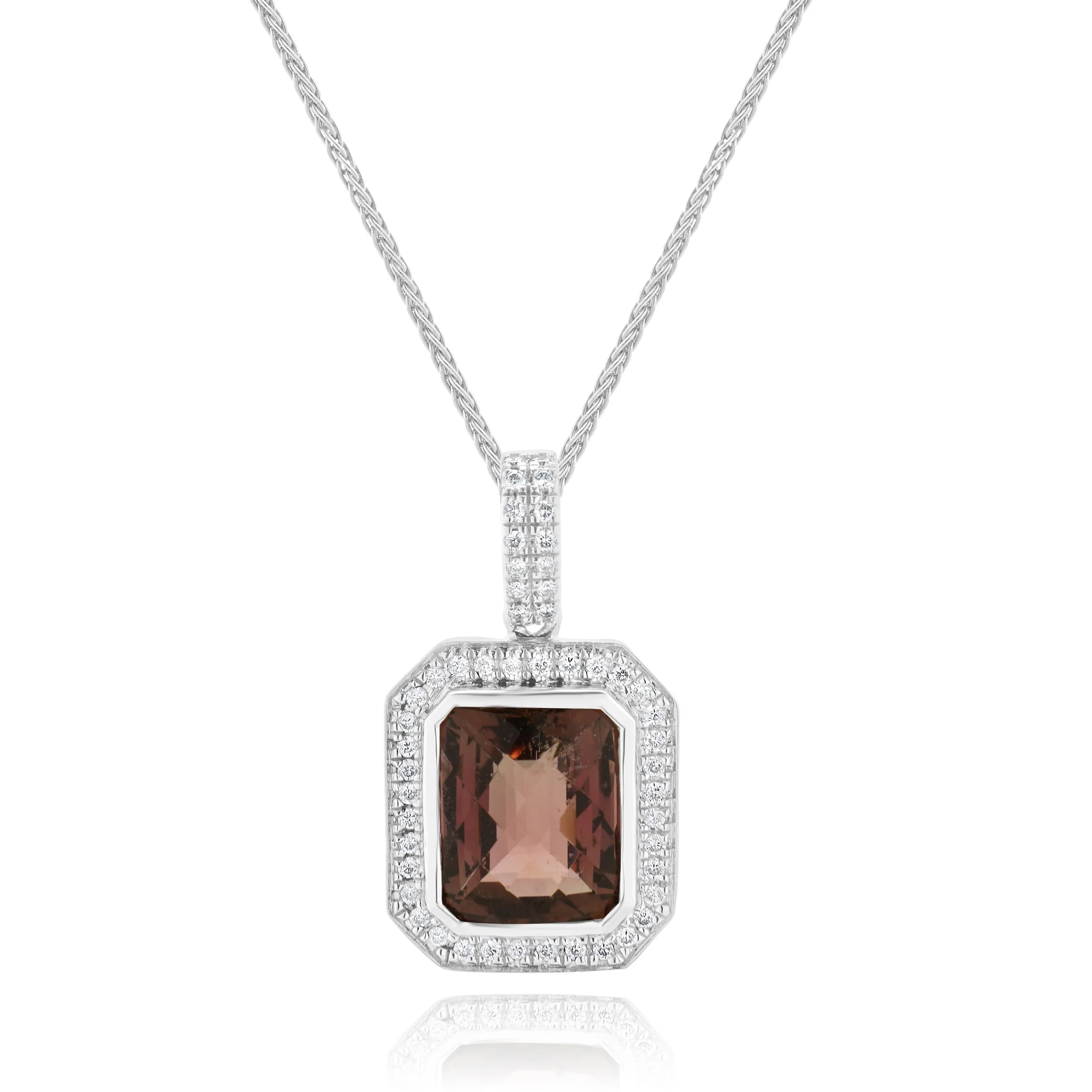 18 Karat White Gold Pink Tourmaline and Diamond Necklace
