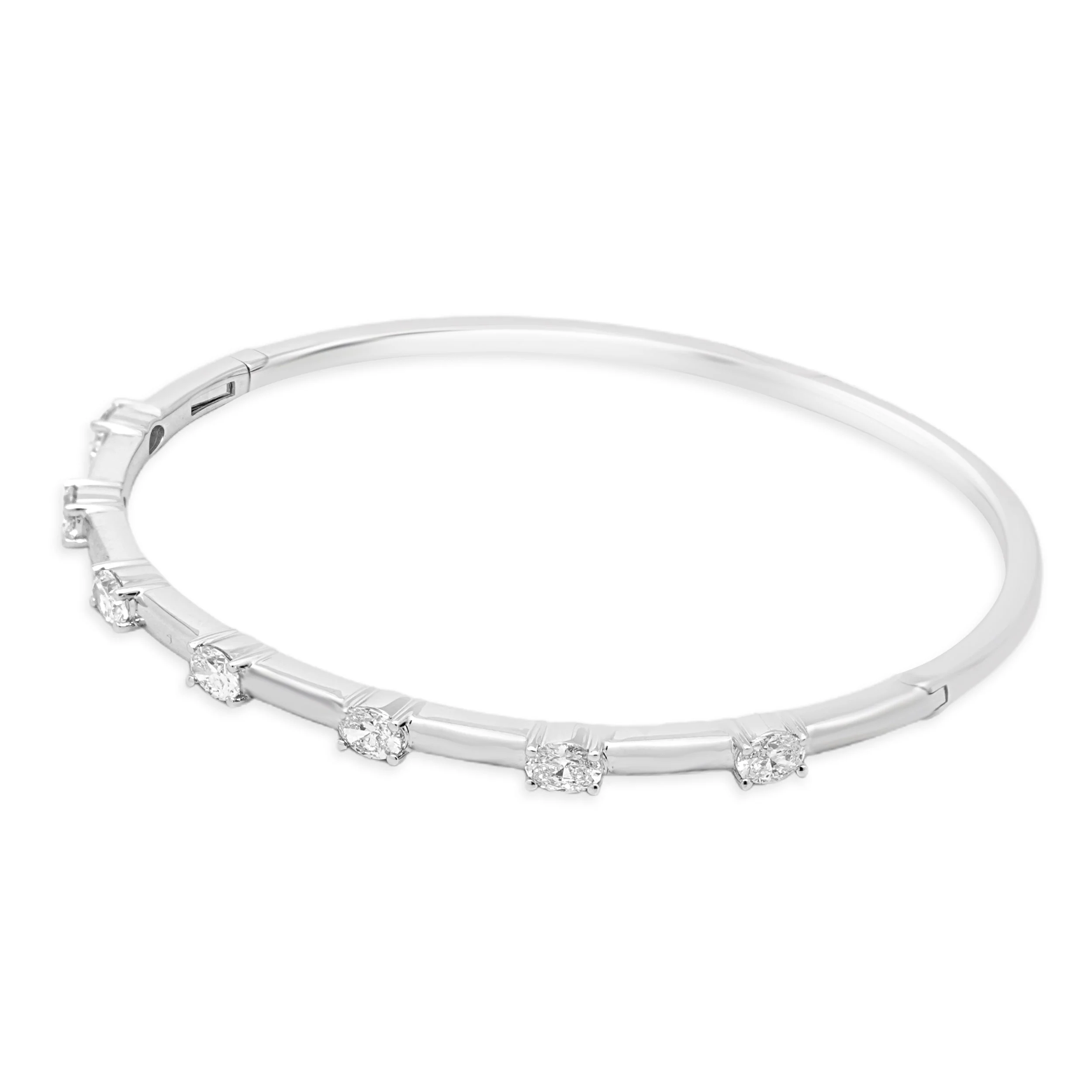 18 Karat White Gold Prong Set Oval Diamond Station Bangle Bracelet 6.5" - Image 2
