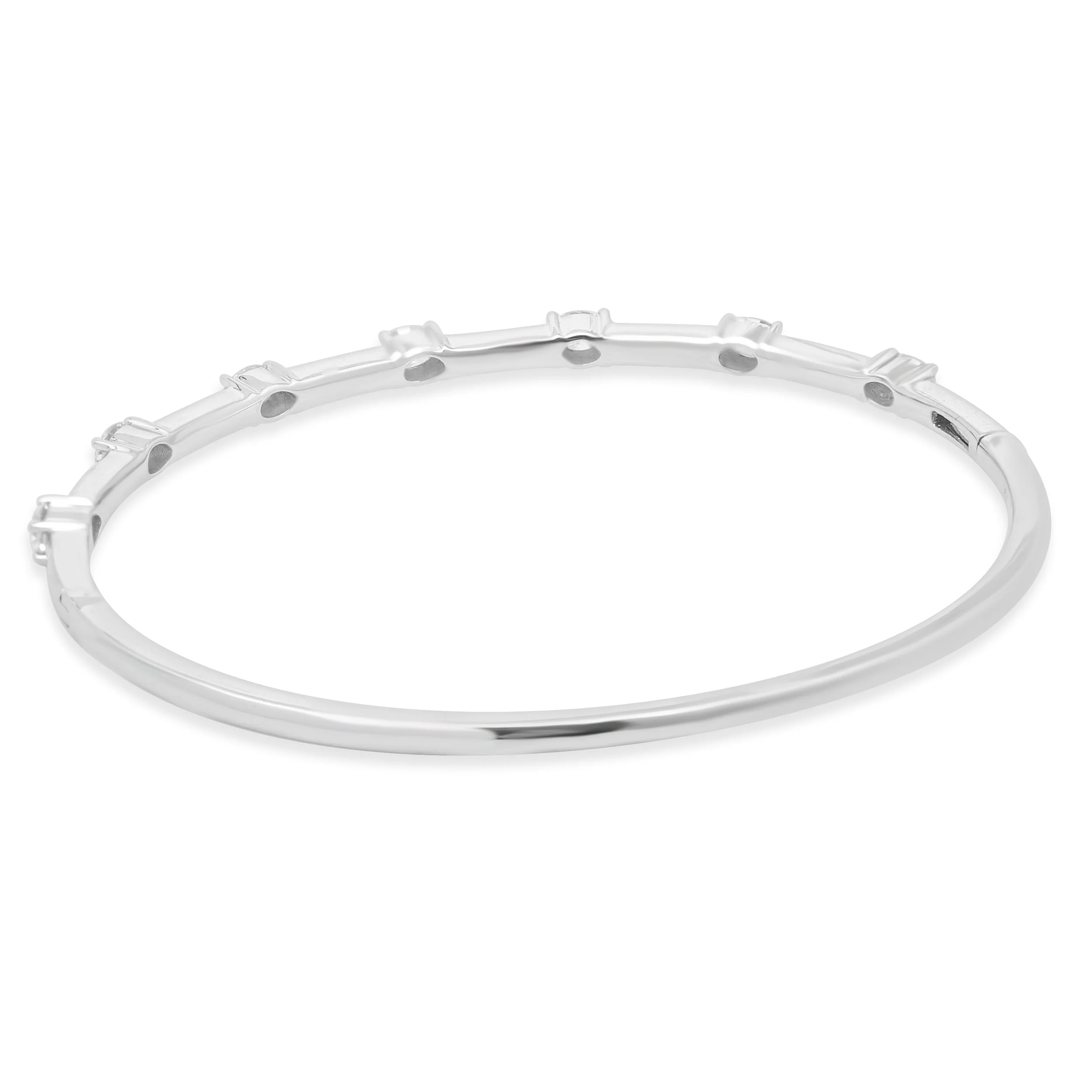18 Karat White Gold Prong Set Oval Diamond Station Bangle Bracelet 6.5" - Image 3