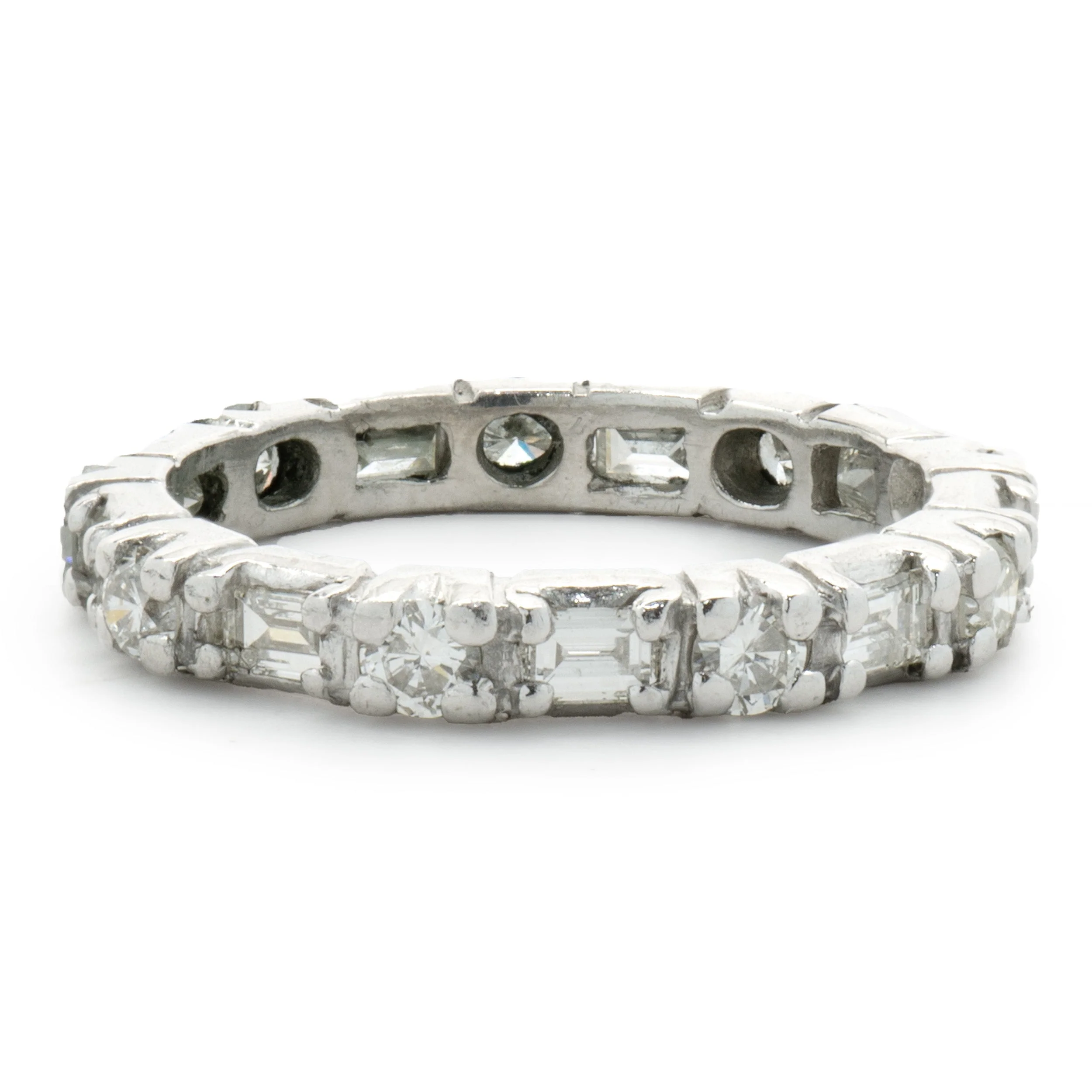 18 Karat White Gold Round and Baguette Diamond Band