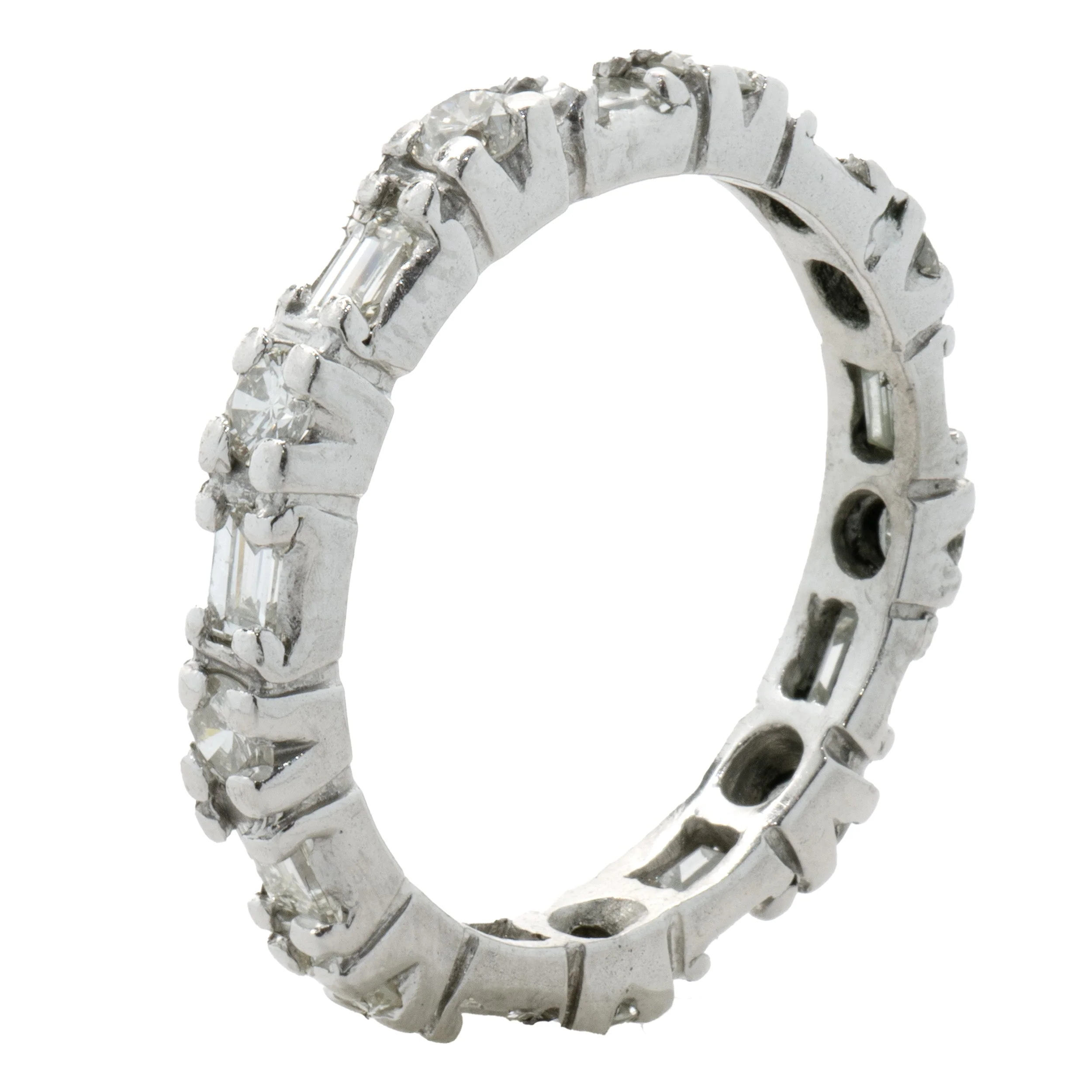 18 Karat White Gold Round and Baguette Diamond Band - Image 2