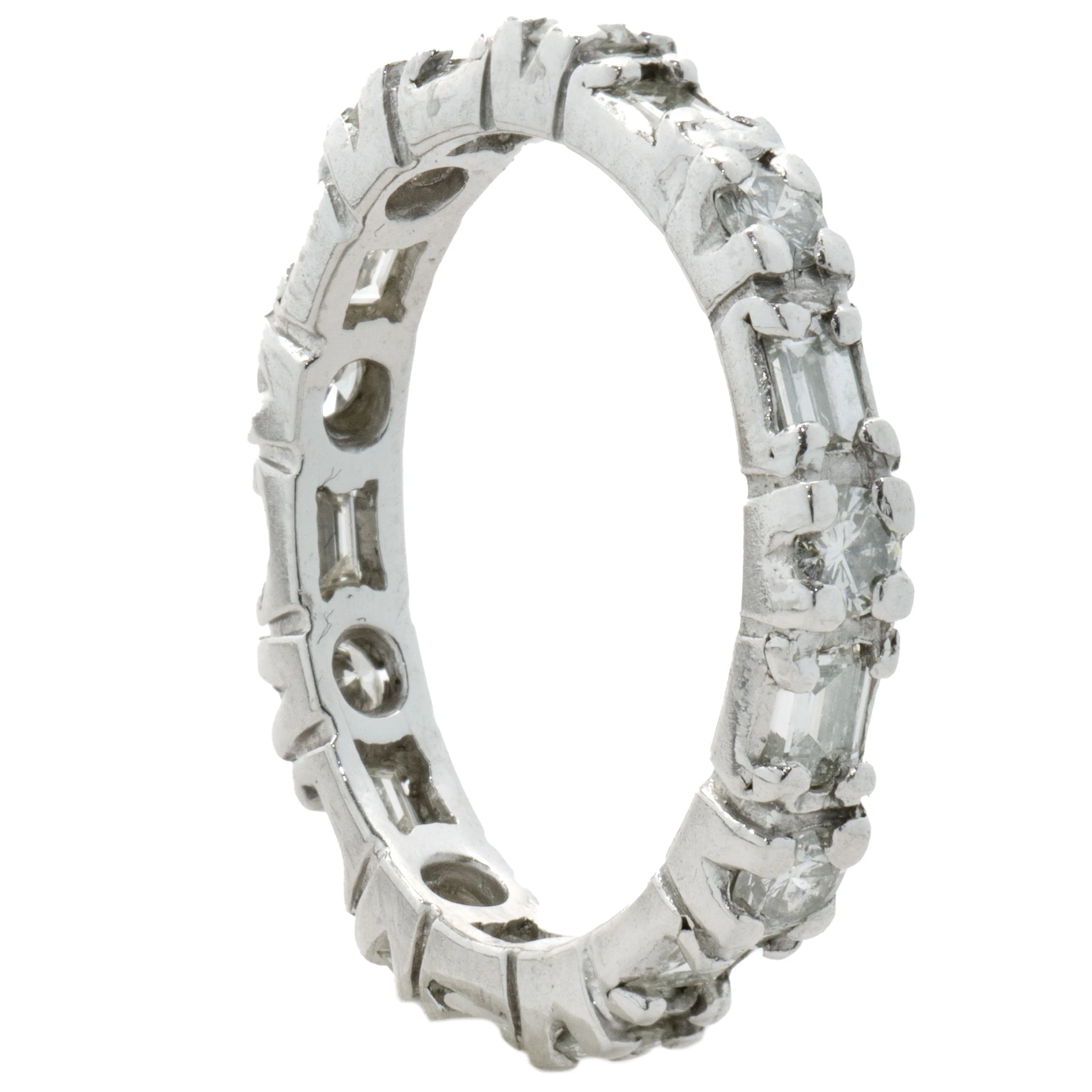 18 Karat White Gold Round and Baguette Diamond Band - Image 3