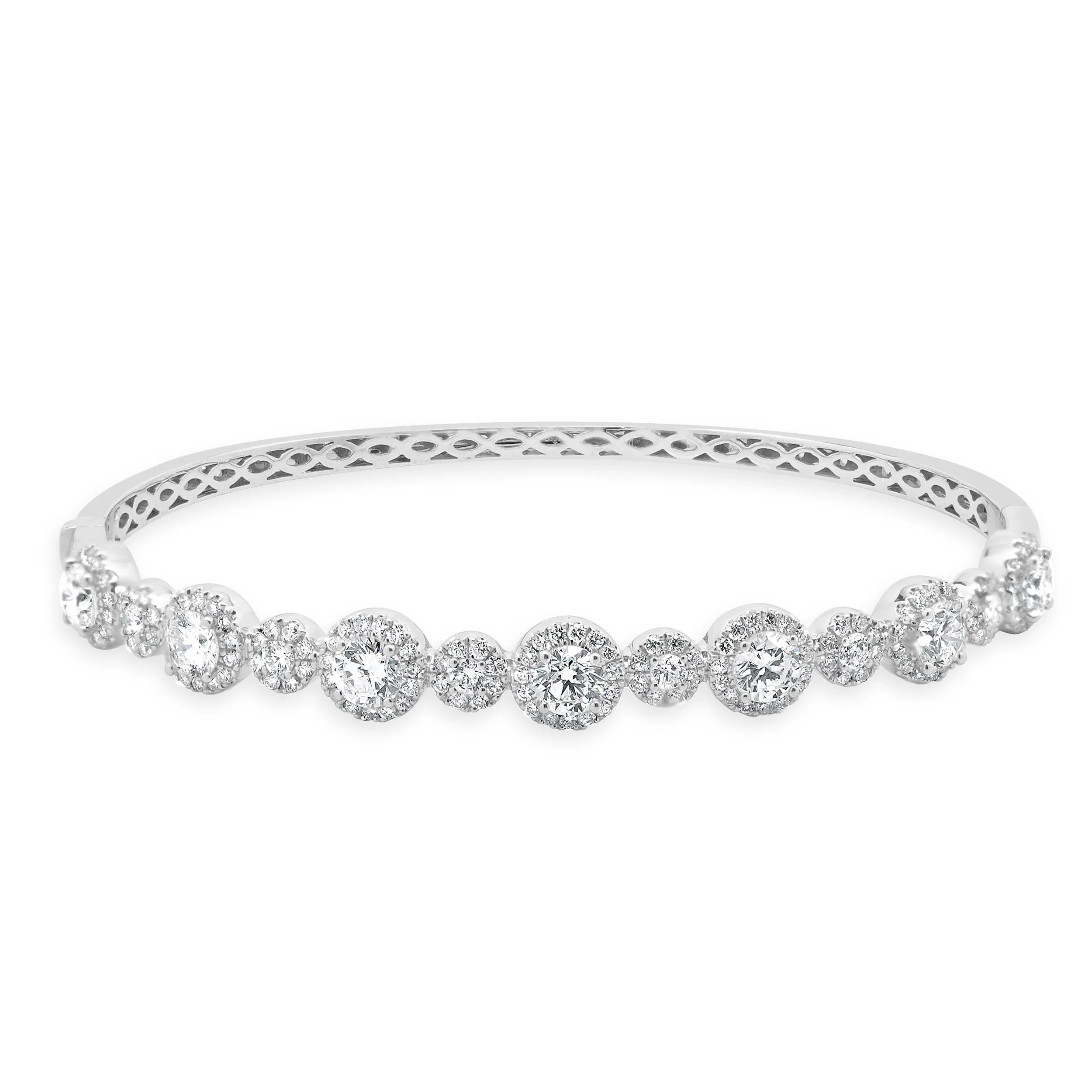 18 Karat White Gold Round Brilliant Cut Diamond Halo Bangle Bracelet