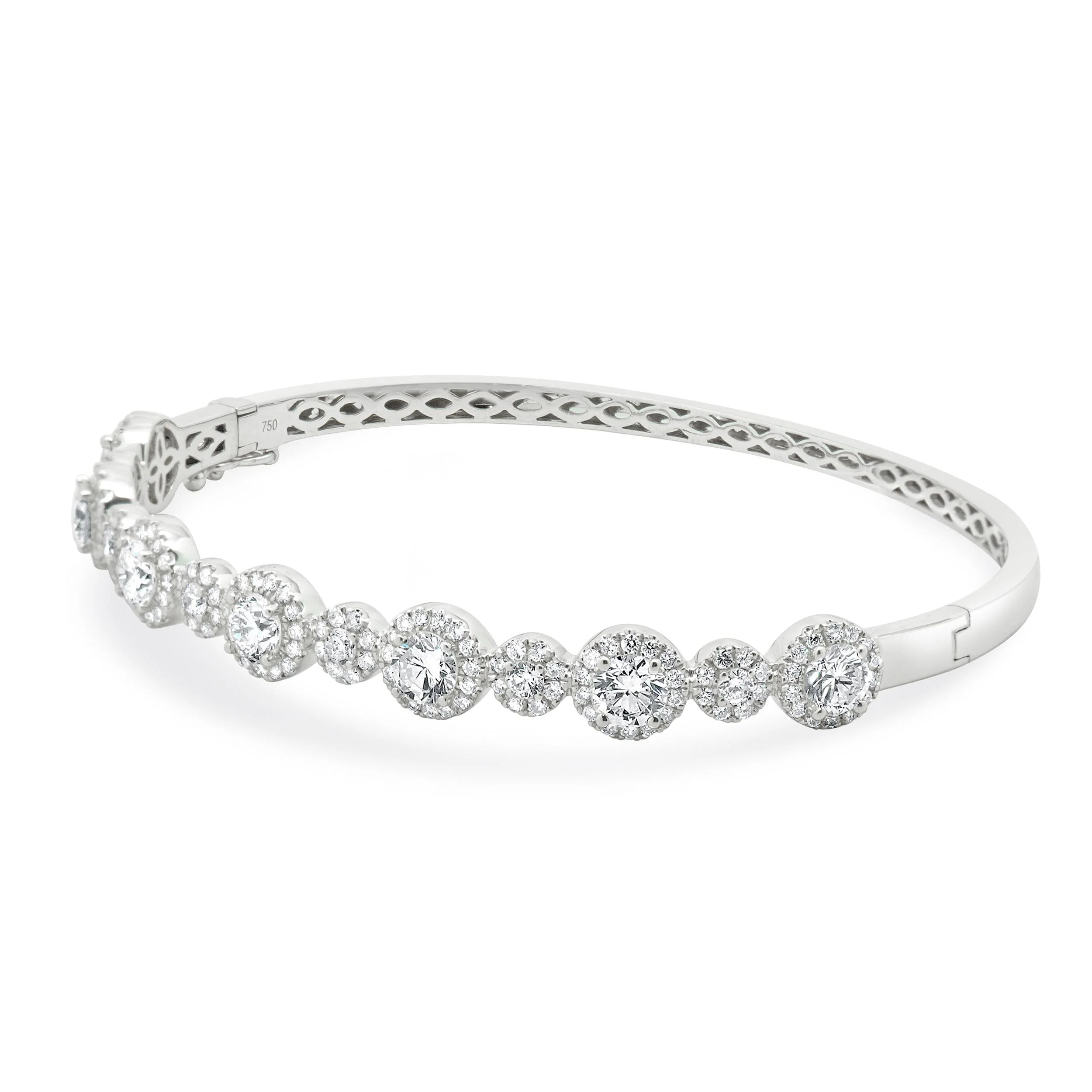 18 Karat White Gold Round Brilliant Cut Diamond Halo Bangle Bracelet - Image 2
