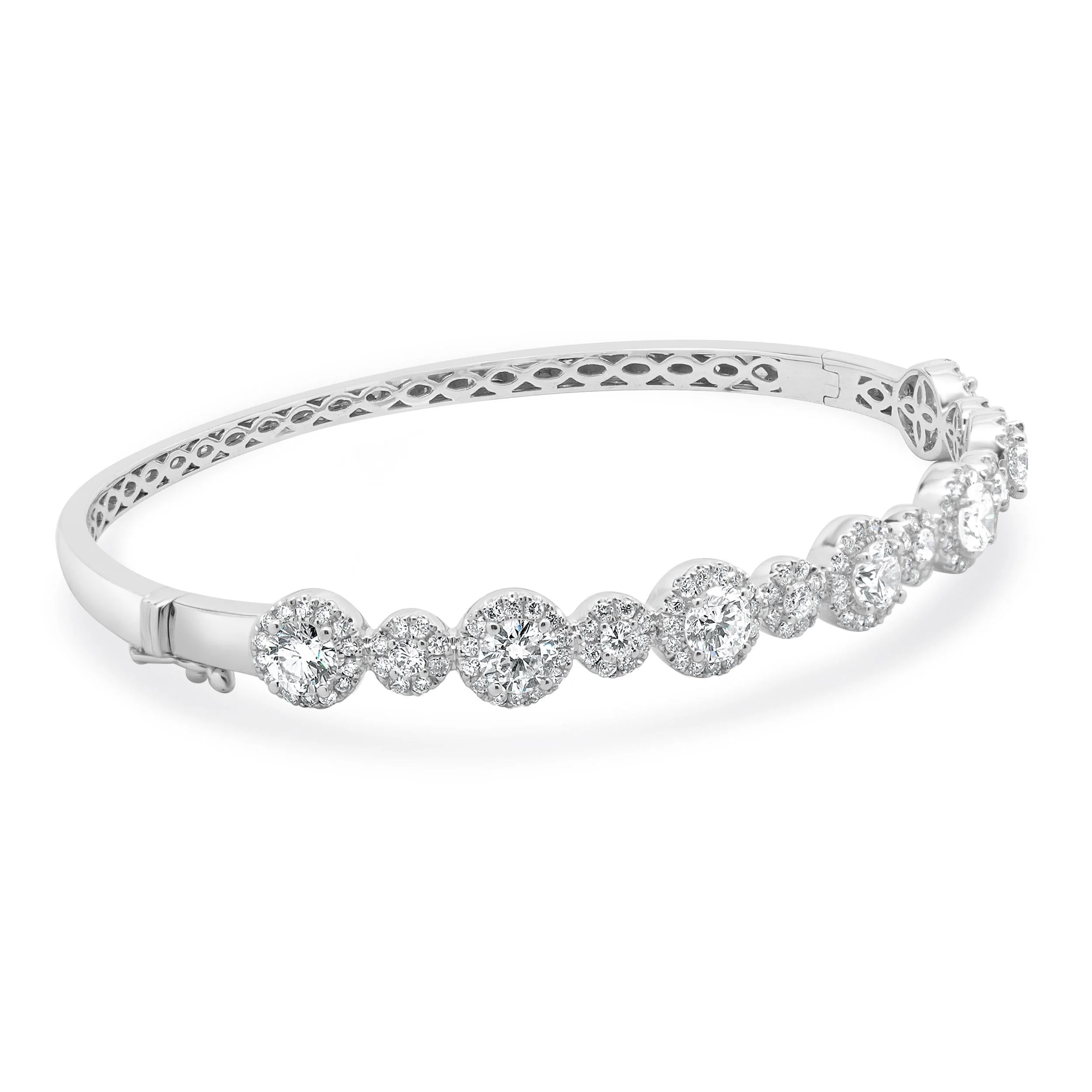 18 Karat White Gold Round Brilliant Cut Diamond Halo Bangle Bracelet - Image 3